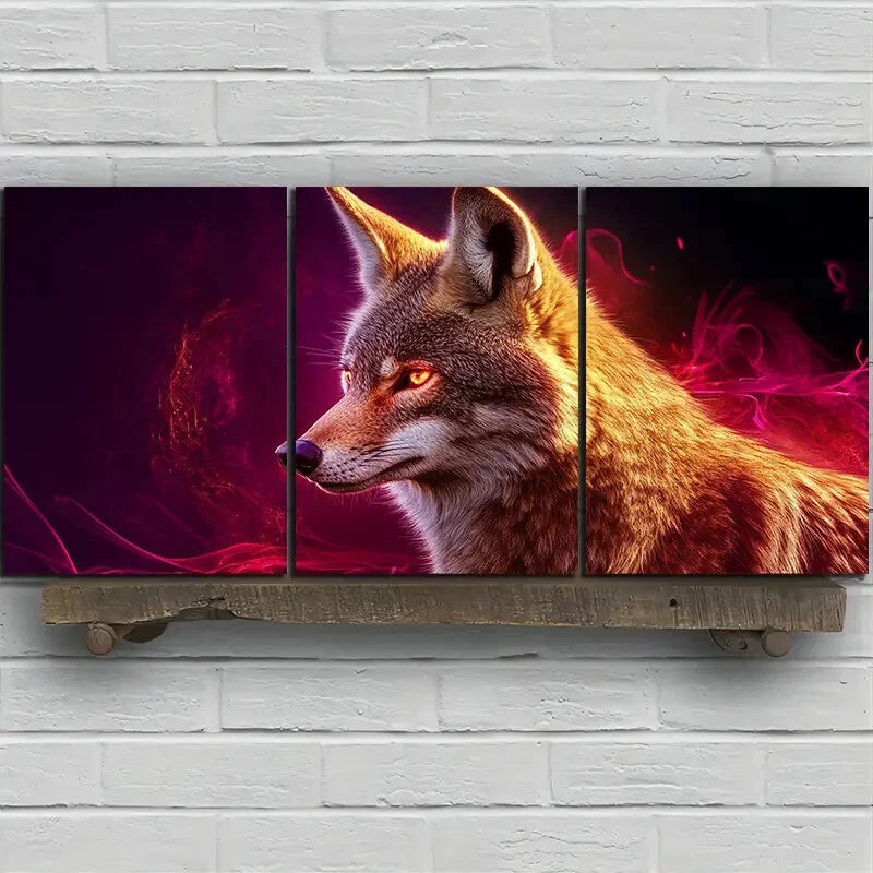3-Piece Coyote Metal Print with Stunning Golden Eyes - Ready to Hang Wall Art for Living Room, Bedroom, or Office Decor