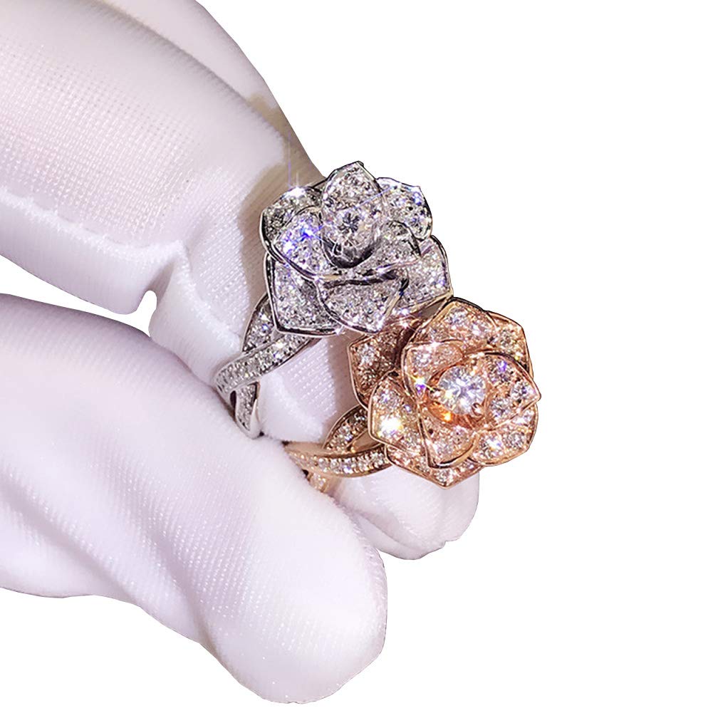 3D Rose Ring for Women - CZ Simulated Diamond Rose Gold Flower Ring - Elegant Gift for Valentine's Day, Anniversary & Special Occasions