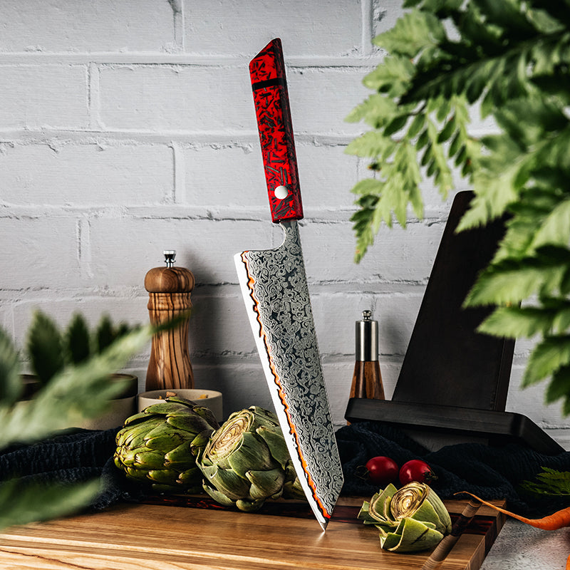 Premium Japanese Chef Knife - Handcrafted Damascus Steel Blade with Copper Core & Carbon Fiber Handle - Professional Kitchen Knife for Sushi, Meat Cutting & Culinary Arts