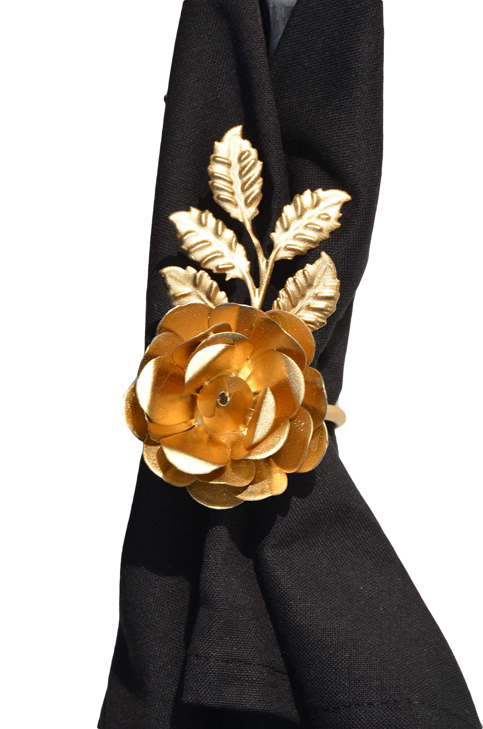 Elegant Golden Rose Napkin Rings Set of 8 - Perfect for Wedding, Party, and Holiday Table Decorations