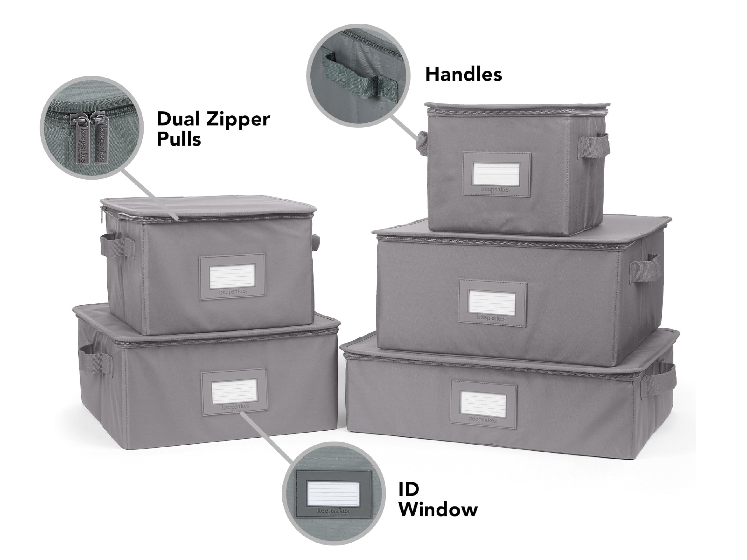 Stackable Dish Storage Box with Reinforced Handles - China & Keepsake Organizer for Kitchen, Dining Room | Durable Graphite Design for Home Organization & Protection