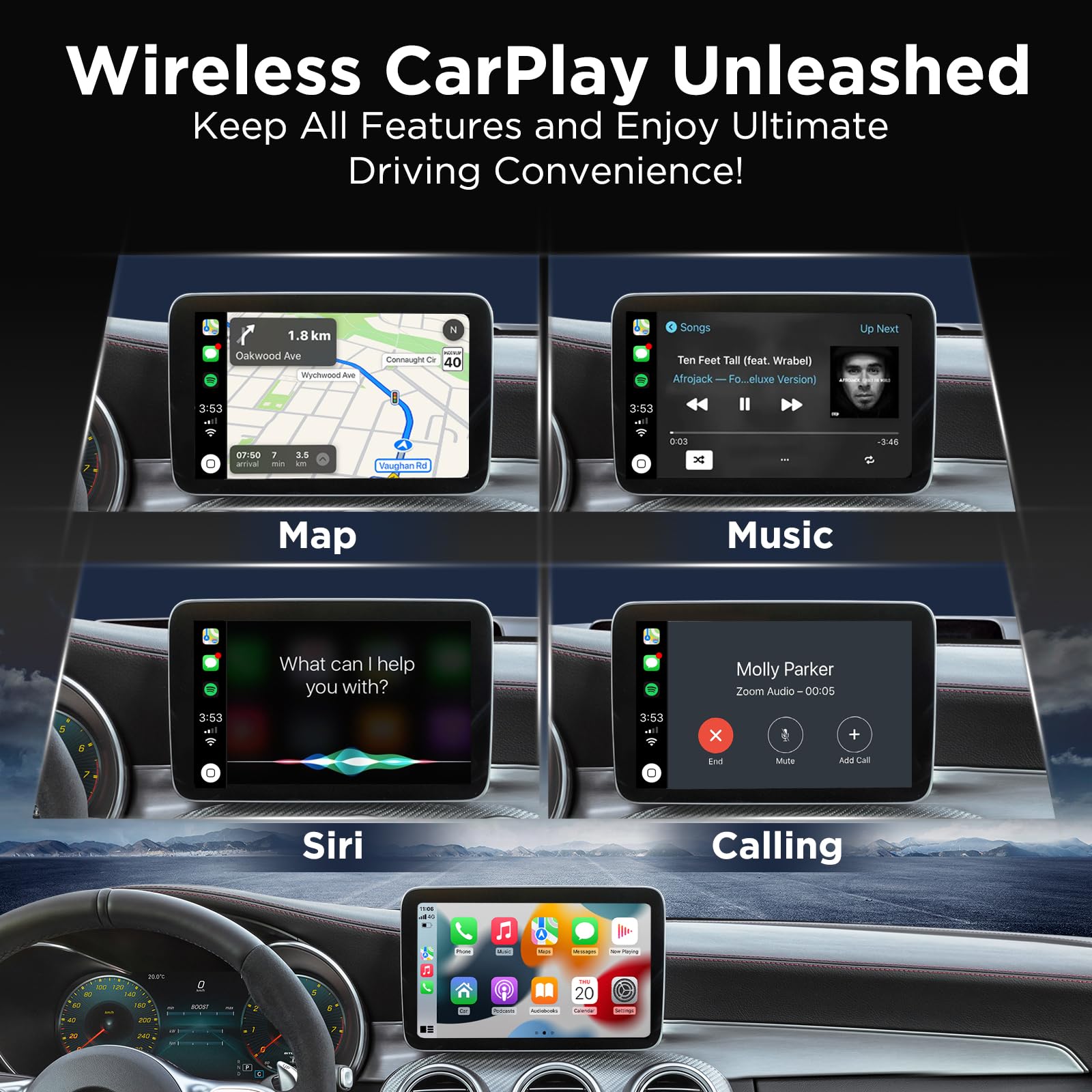 2023 Wireless CarPlay Adapter - Convert Wired to Wireless for Apple CarPlay | USB A/USB C Compatible | Plug & Play Easy Setup | THT-020-4 | Perfect for Commuting, Road Trips & Hands-Free Driving
