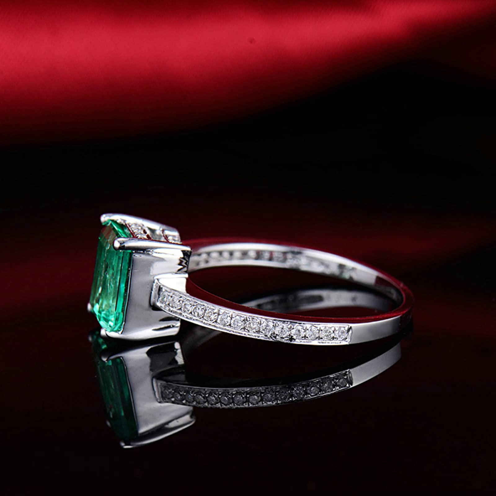 18K White Gold & 925 Sterling Silver Rings for Women - Moissanite, Zirconia & Created Emerald Wedding & Engagement Rings | Elegant Jewelry for Bridal, Anniversary & Special Occasions