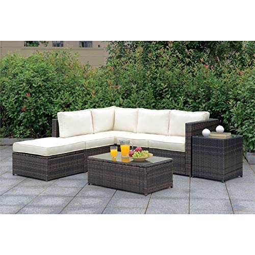 Furniture of America Daley Rattan 7-Piece Patio Sectional Set in Brown - Outdoor Wicker Sofa Set for Garden, Poolside & Backyard Relaxation