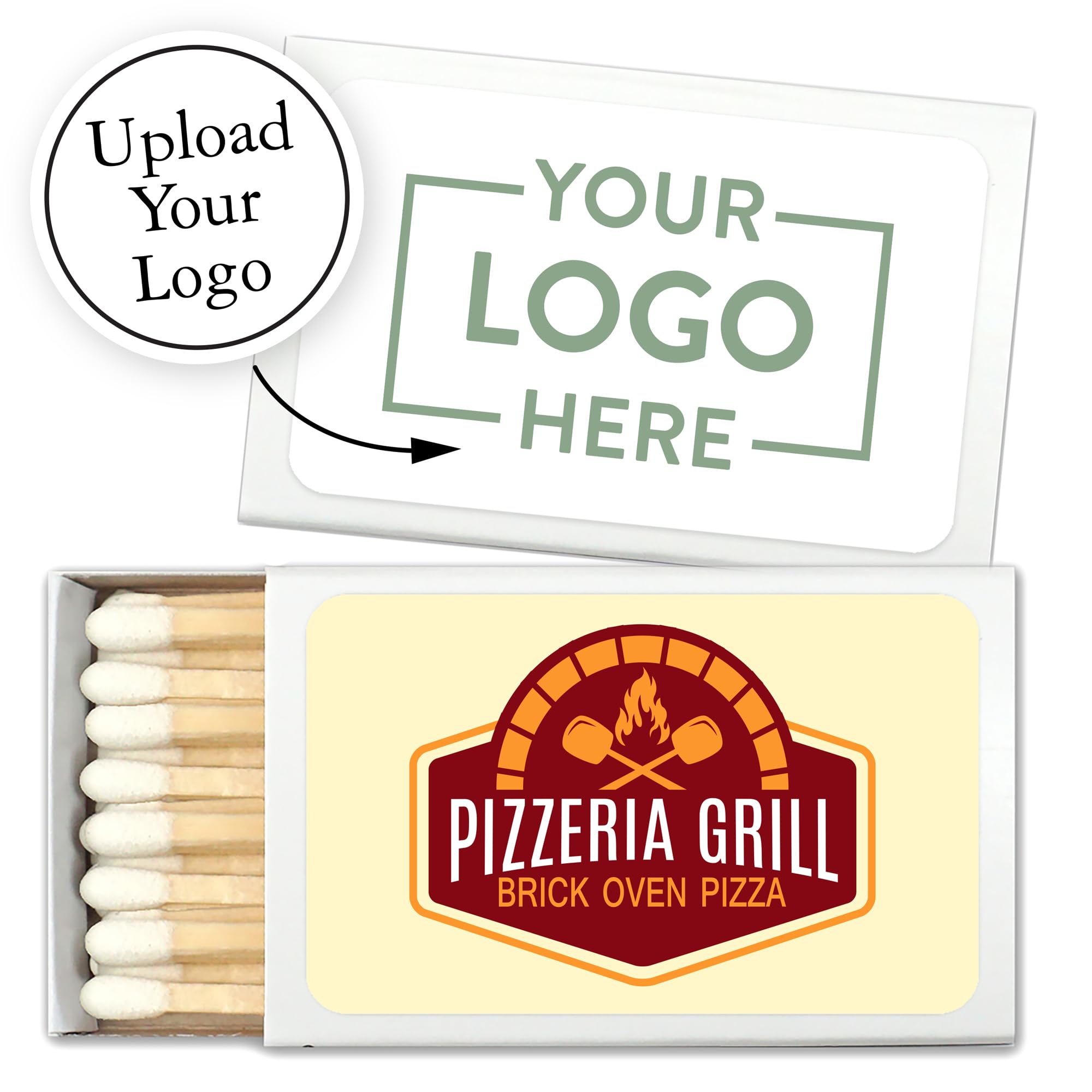 Custom Printed Matchboxes with Logo - Bulk 50 Pack - $0.97 Each - Promotional Matches for Restaurants, Bars, Weddings & Events - White Box Matches for Branding & Advertising