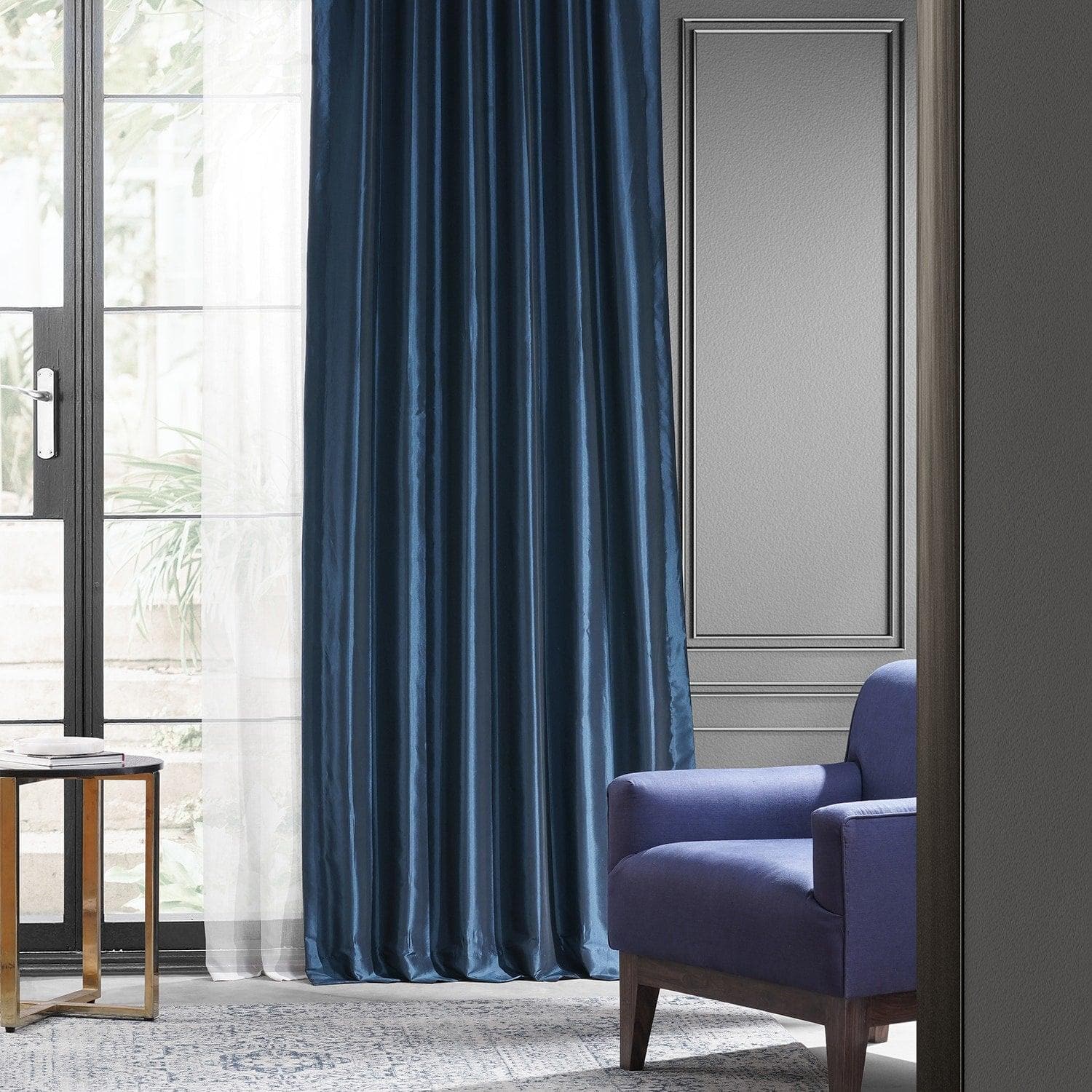 Navy Blue Faux Silk Taffeta Blackout Curtains for Bedroom - Thermal Insulated Window Drapes for Living Room & Nursery, Noise Reducing & Light Blocking (52x84 Inch)