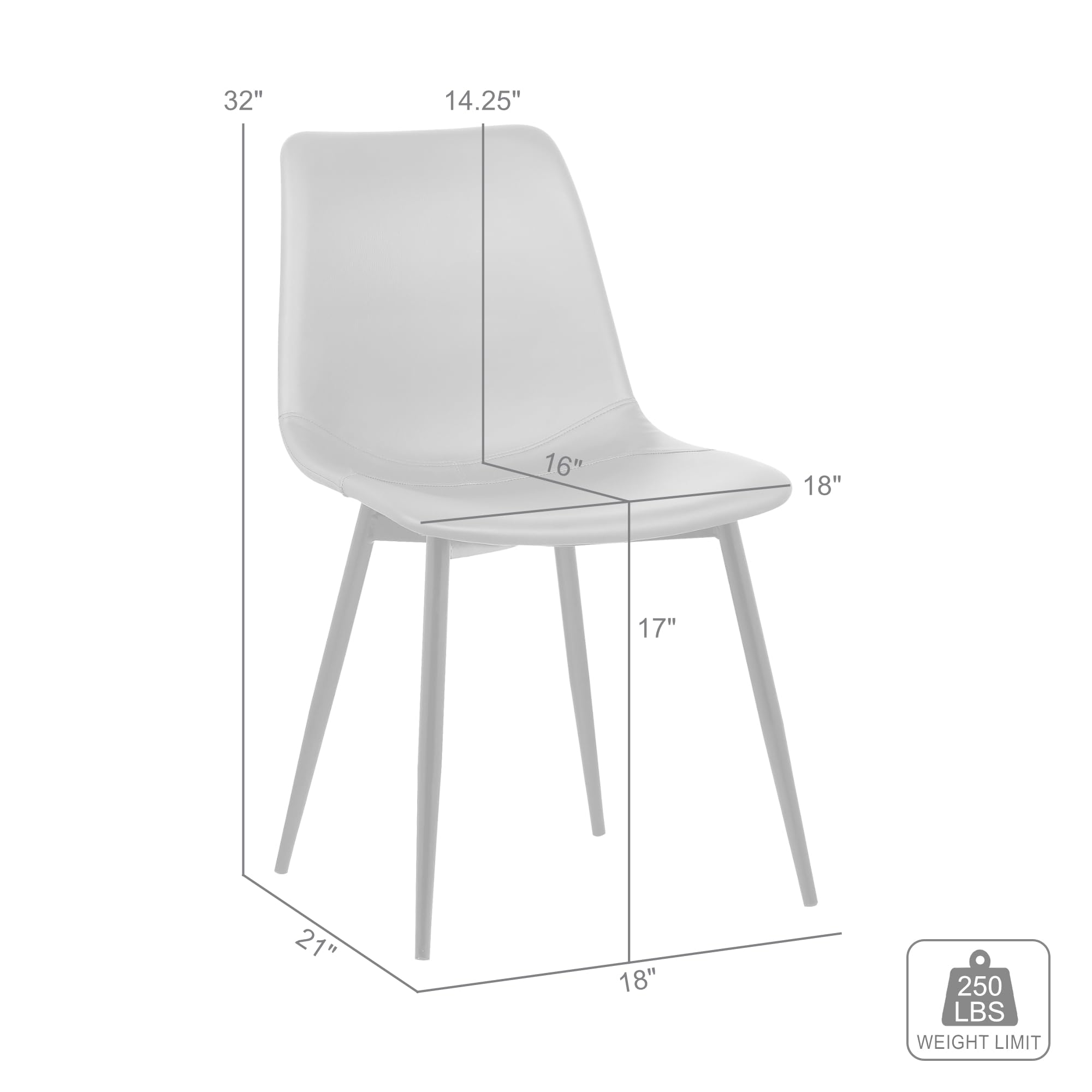 Armen Living Monte Mid Century Modern Dining Chair - Charcoal Gray Faux Leather with Black Metal Legs - Perfect for Kitchen, Dining Table, Home Office Desk & Vanity Area