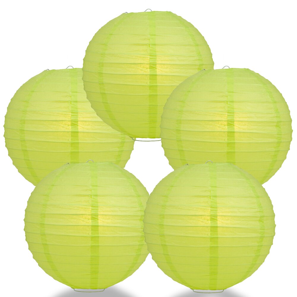 5 Pack 20 Inch Light Lime Green Parallel Ribbing Round Paper Lanterns - Perfect for Wedding Decor, Party Supplies, and Asian Festival Lighting