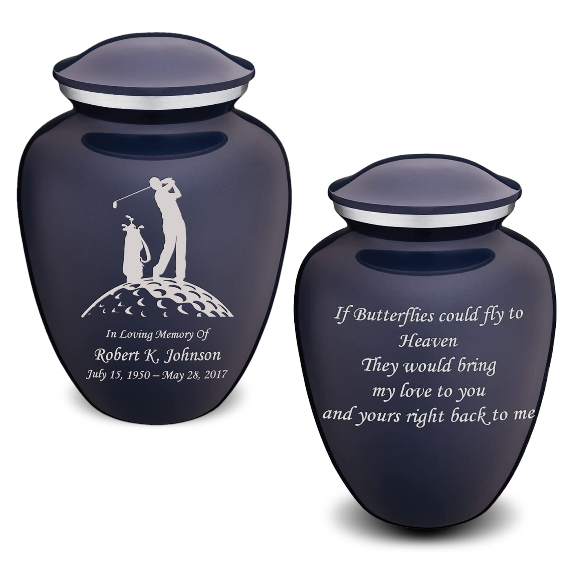 Personalized Golf Cremation Urns for Adults - Large Cobalt Blue Funeral Urn for Men & Women with Double Side Engraving - Holds 200 lbs - Perfect for Memorial Displays, Home Altars & Golf-Themed Memorial Services