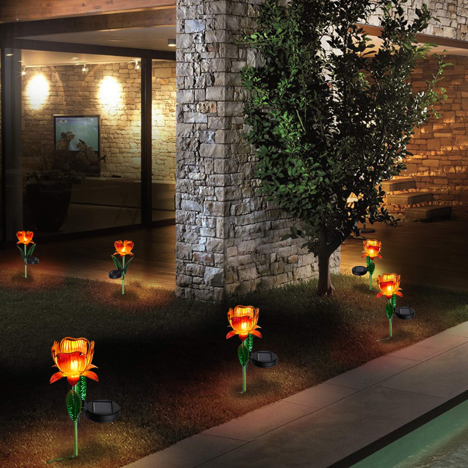 Pannow 2-Pack Large Metal Solar Garden Lights - Decorative Solar Powered Stake Lights for Outdoor Walkway, Pathway, Yard & Lawn | Weather-Resistant Solar Flower Lights for Patio, Backyard & Landscape Lighting