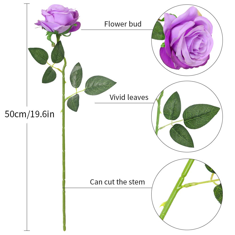 10PCS Realistic Artificial Silk Roses with Stems - Long Stem Fake Roses Bouquet for Valentine's Day, Wedding, Home Decor - Perfect for Centerpieces, Table Arrangements, and Romantic Gift Giving