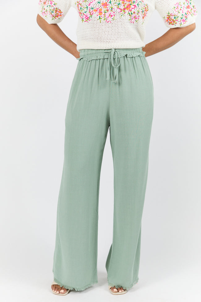 Full Sail Olive Linen Blend Pull On Pants for Women - Comfortable Elastic Waist Casual Trousers - Perfect for Summer, Travel & Lounge Wear