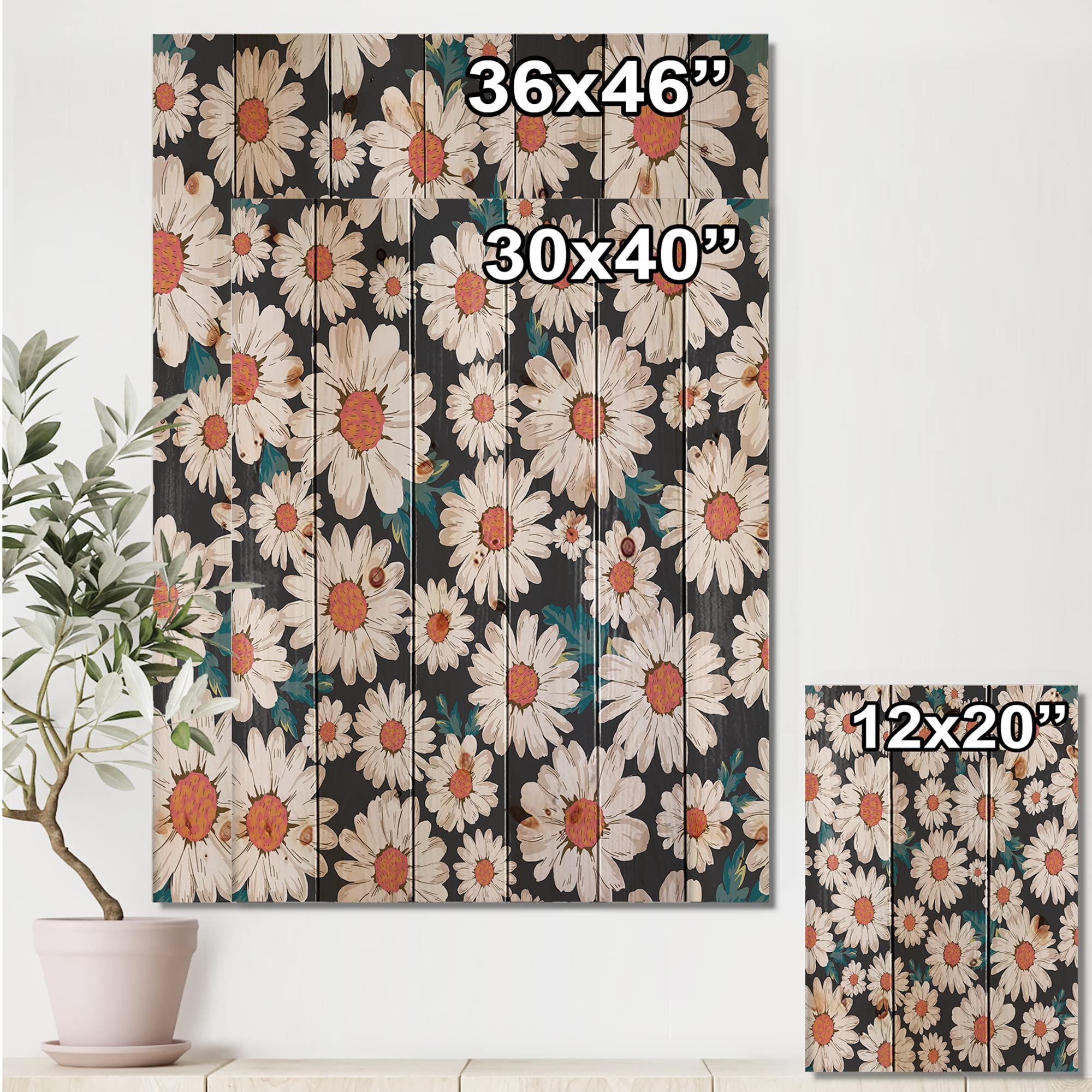 DesignQ White Daisy Flowers Traditional Wood Wall Decor - Large Floral Pine Wood Art Panel 30x40 - Perfect for Living Room, Bedroom & Farmhouse Decor
