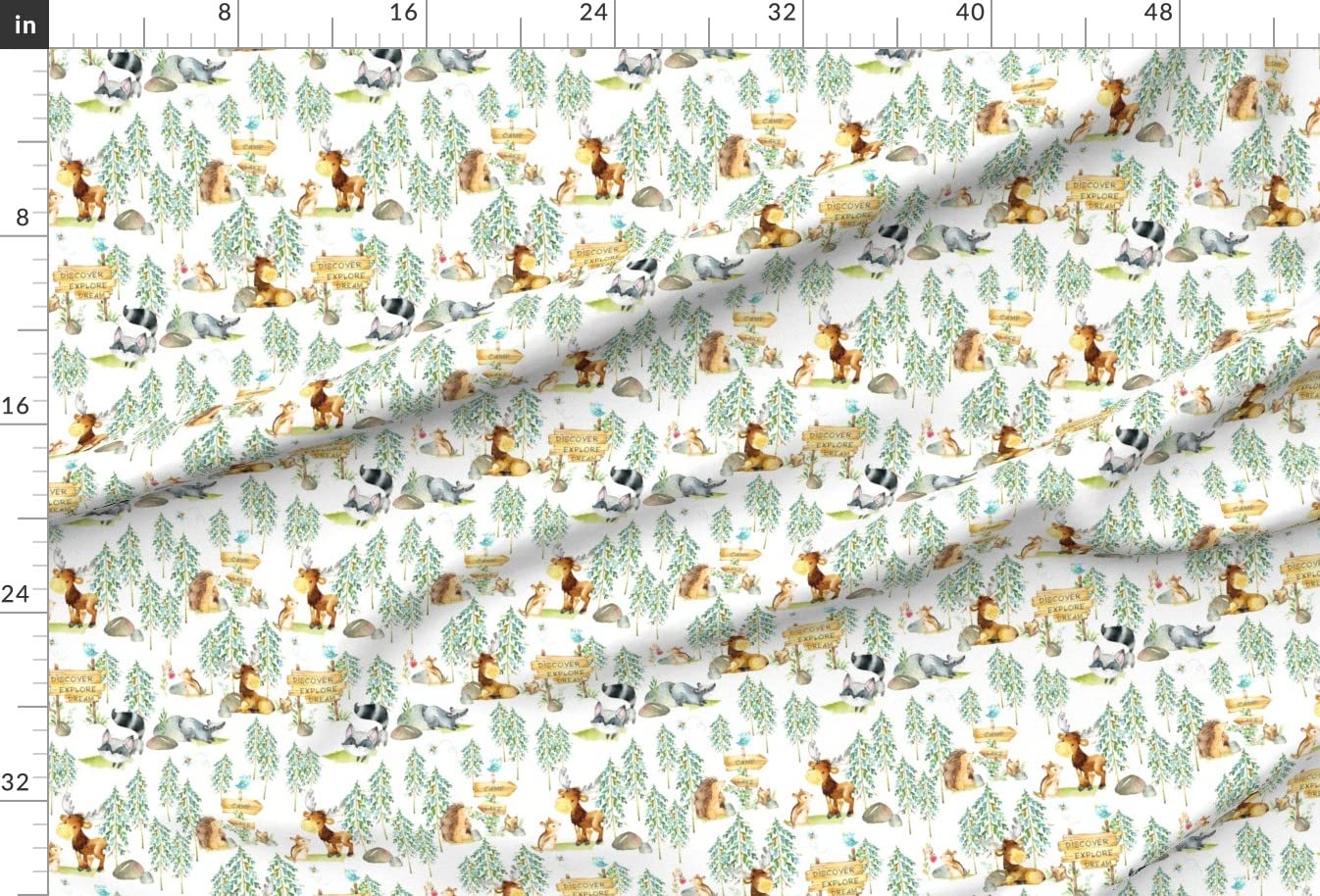 Woodland Adventure Animal Print Minky Fabric by The Yard - Moose, Fox, Deer, Bear, Hedgehog, Squirrel & Raccoon Scale Design - Perfect for Sewing Baby Blankets, Quilt Backing & Plush Toys | Soft & Durable Fabric for Nursery Decor & DIY Projects