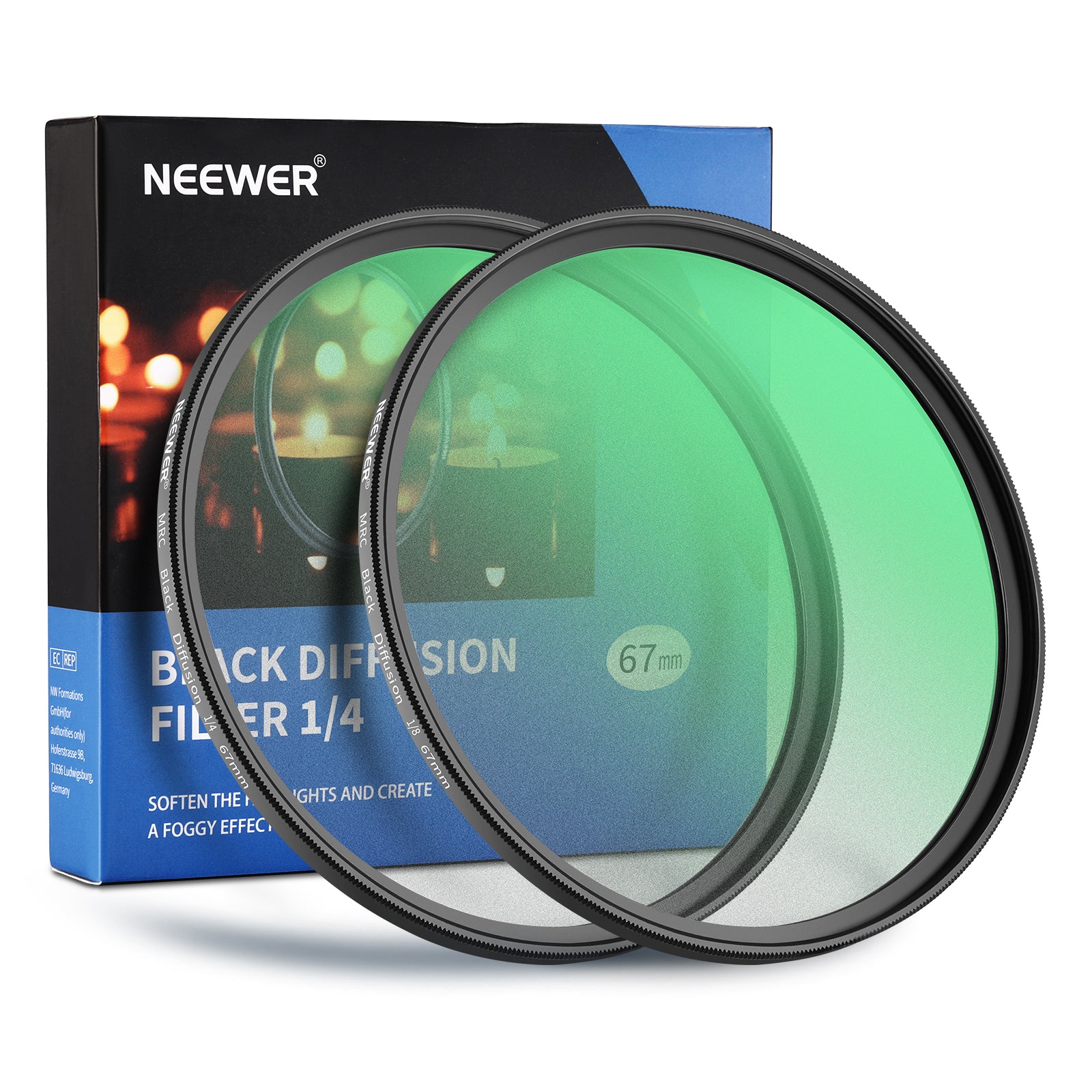 NEEWER 2-Pack 1/4 & 1/8 Black Diffusion Lens Filters for DSLR Cameras - Professional Photography & Cinematic Video Shooting