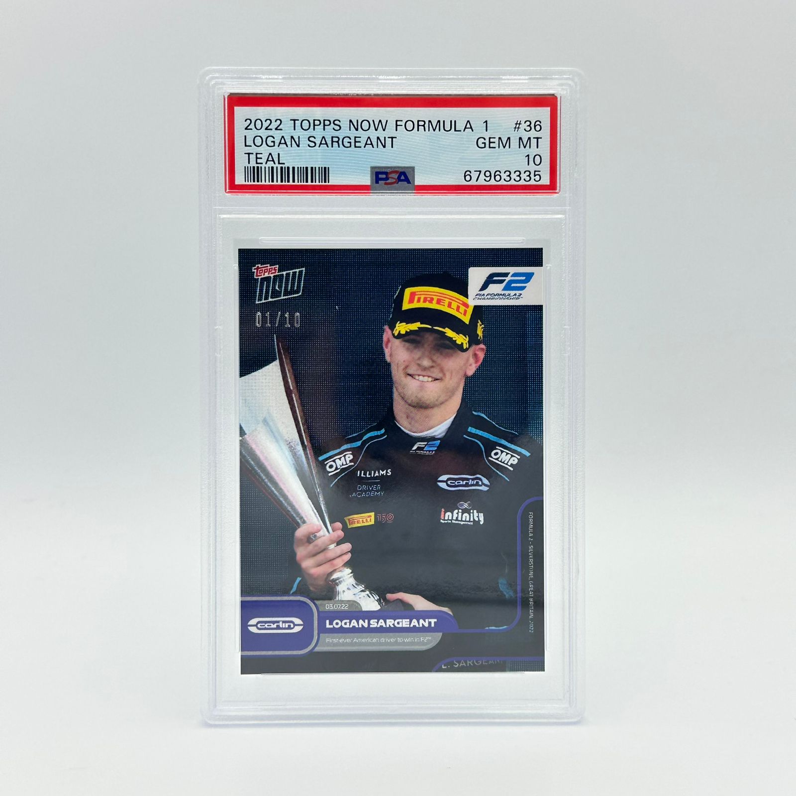 Logan Sargeant Rookie Card PSA 10 1/10 Teal #3 - Perfect for F1 Collectors, Racing Fans & Sports Memorabilia Enthusiasts