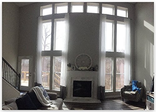 Ikiriska Set of 2 Sheer Voile Extra Long White Decorative Curtains with Gray Linen - Custom Made 8-24 ft Long Drapes for 2 Story Rooms - Free Swatches Included - Perfect for Living Room, Bedroom & Tall Windows (24 ft)