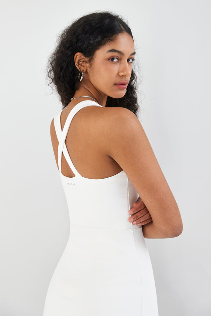 HiTense™ Women's 1/4 Zipper Cross Back Tennis Dress with Built-in Shorts - Breathable Athletic Skirt for Tennis, Pickleball & Workout - Perfect for Court Sports & Gym Training