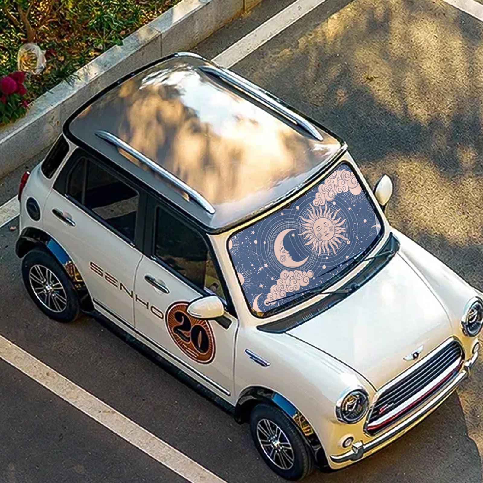 Susiyo Blue Magic Universe Moon Sun Car Windshield Sun Shade - Foldable UV Ray Blocker & Heat Protector for Vehicle Front Window | Keep Car Cool in Summer Parking