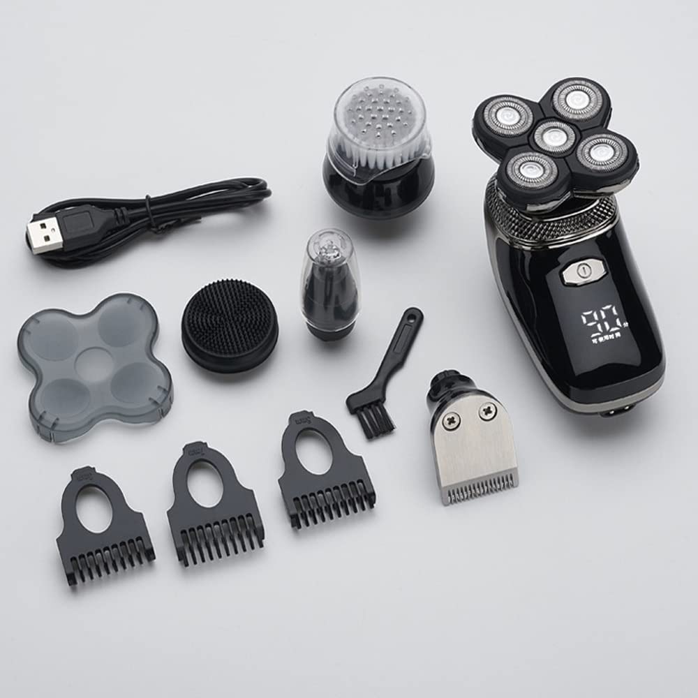Premium 5-in-1 Electric Razor for Men - USB Rechargeable Shaver with Floating Heads, Nose/Ear Hair Trimmer & Facial Cleaning Brush - Perfect for Travel, Home & Gym Grooming