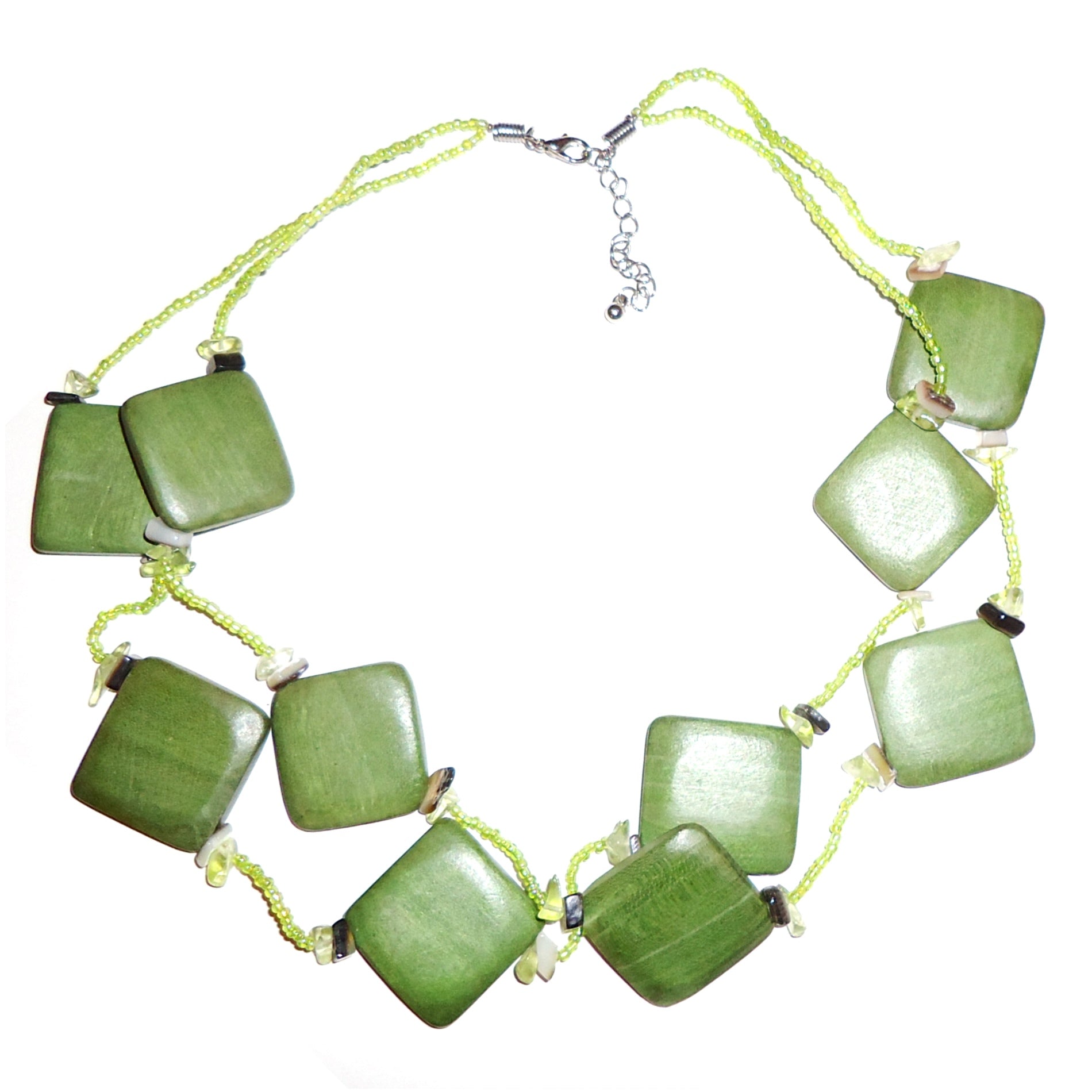 Elegant Square Wood Bead Necklace in Green - Boho Chic Jewelry for Women, Perfect for Casual Wear, Layering & Everyday Accessories