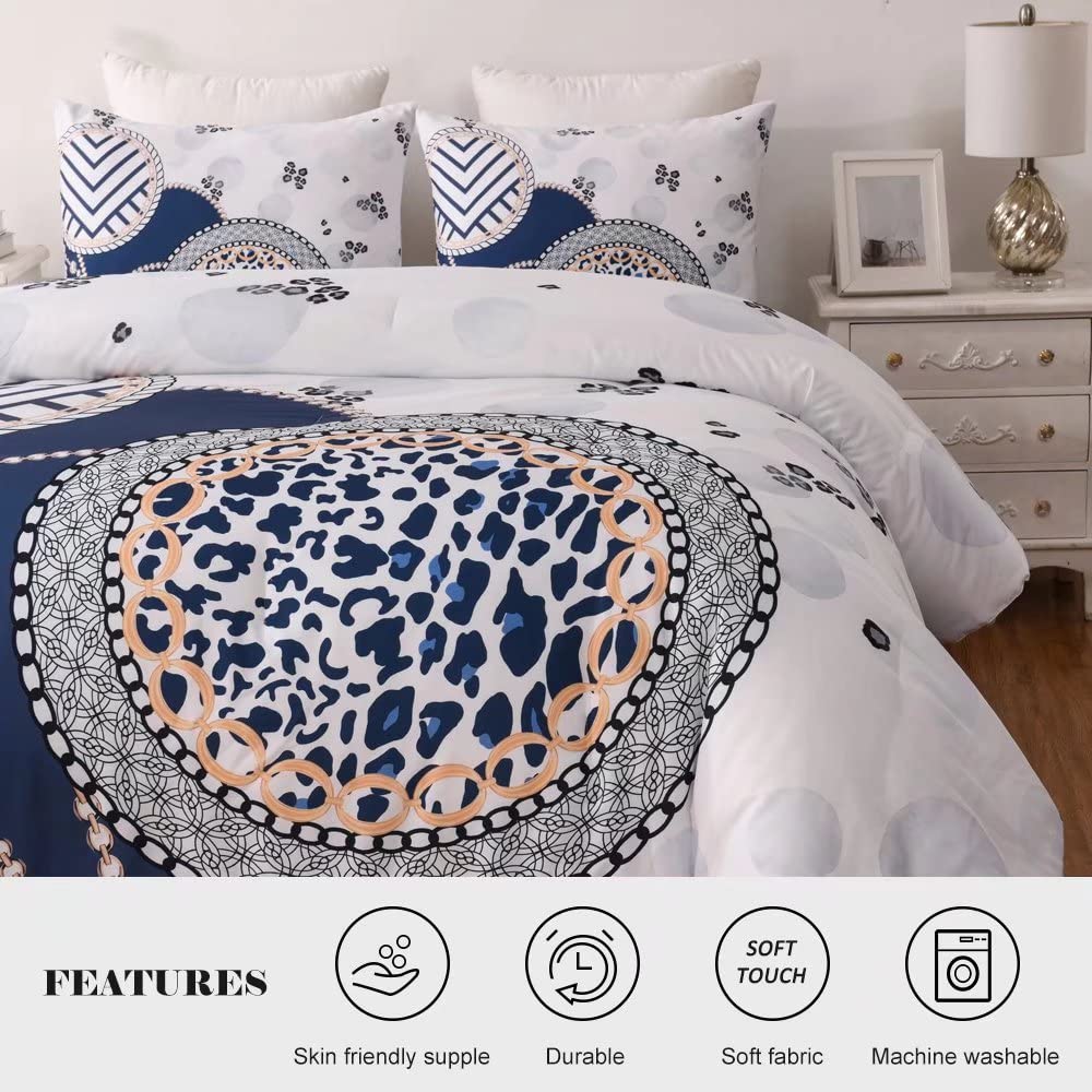 Shatex 2-Piece Twin Comforter Set - Ultra Soft All-Season Polyester Bedding with Leopard Print - Blue & Grey - Perfect for Kids' Rooms, Dormitories & Cozy Bedroom Decor