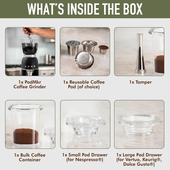 Premium Electric Coffee Grinder for Reusable Pods - Single Serve Burr Grinder for Keurig/Nespresso Machines - Adjustable Fine to Coarse Grind - Perfect for Home, Office & Travel Use - Save Money & Reduce Waste with Fresh Ground Coffee Daily