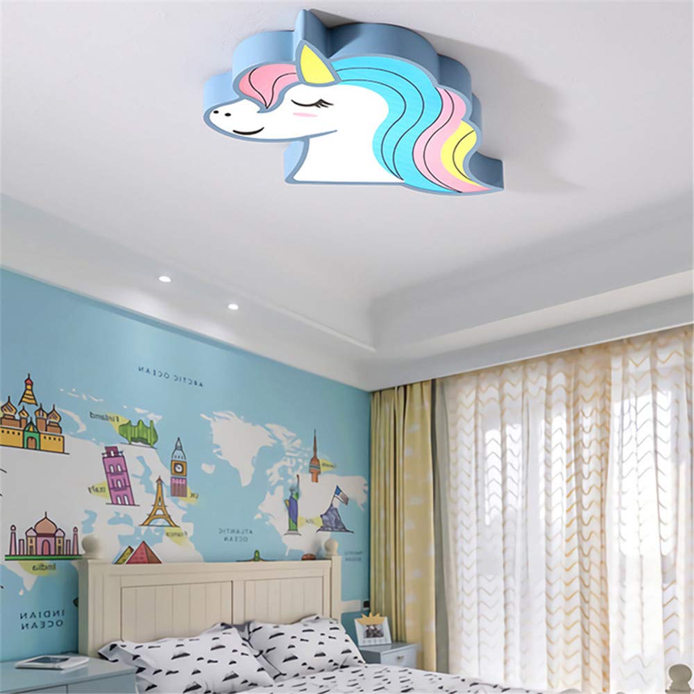 RUNNUP Unicorn Ceiling Light for Kids Room - Remote Control Flush Mount LED Light with Stepless Dimming, Blue Unicorn Night Light for Girls & Boys Bedroom, Nursery, Kindergarten, Playroom & Amusement Park Decor