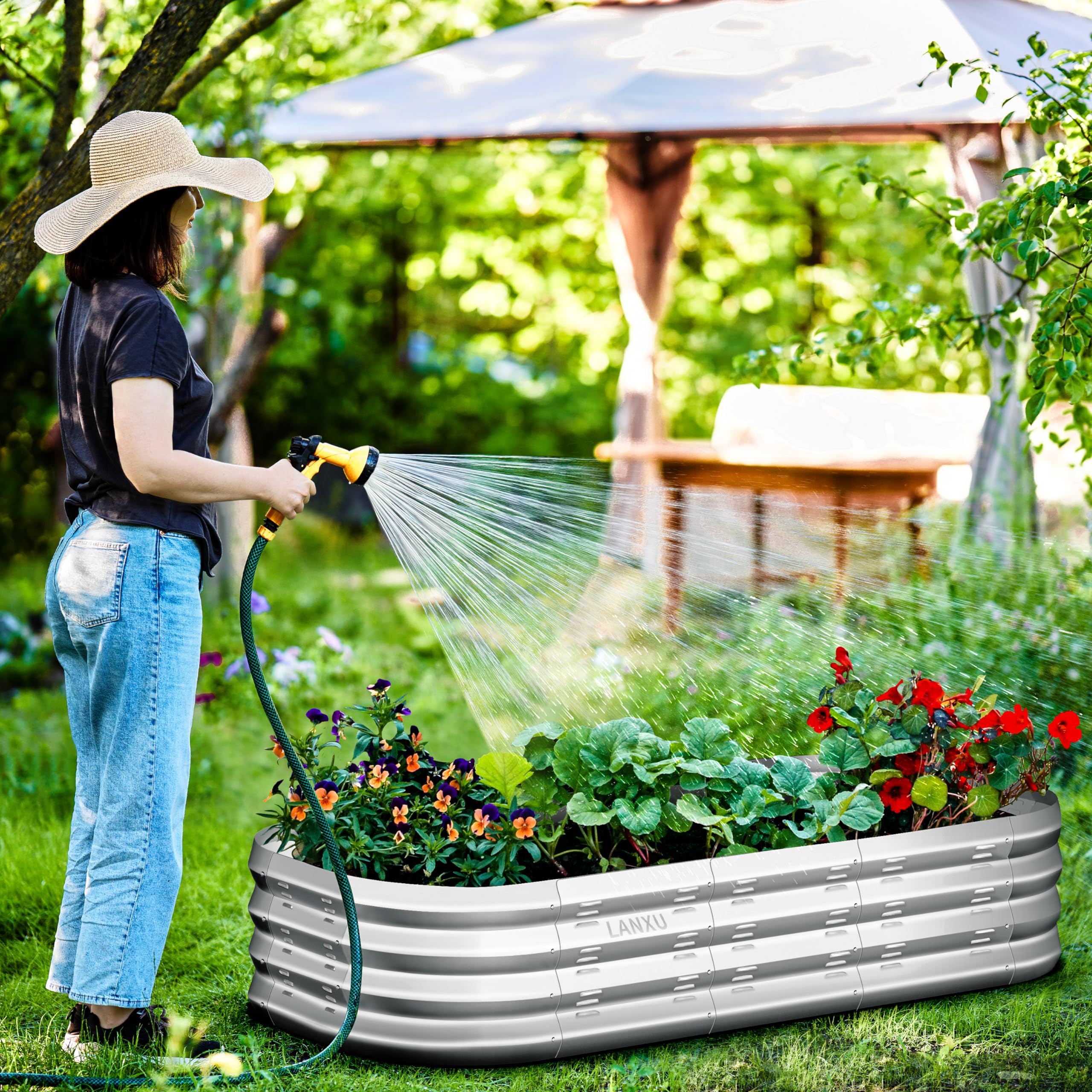 Galvanized Steel Raised Garden Bed Kit - 5x3x1FT Metal Planter Box with Breathable Side Vents - Durable 0.6MM Thickness for Vegetables, Flowers & Herbs - Perfect for Backyard, Patio & Urban Gardening - Large Square Silver Outdoor Planter