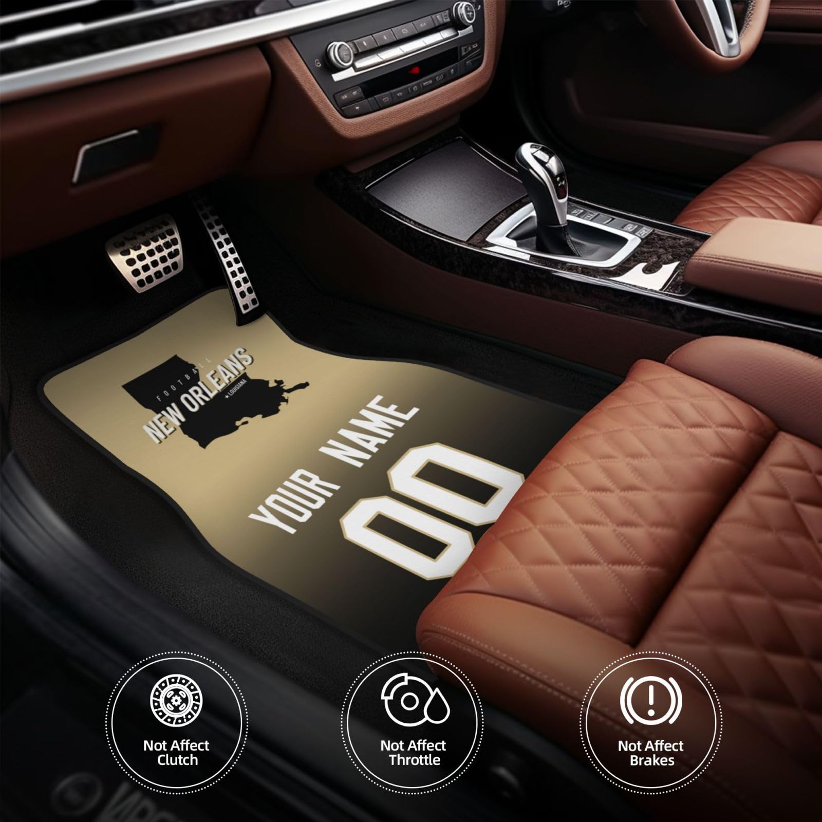 Custom New Orleans Car Mat Sets 4-Piece with Name, Number & City - Personalized Football Car Floor Mats for Most Vehicles - Perfect for Tailgating & Game Day Decor