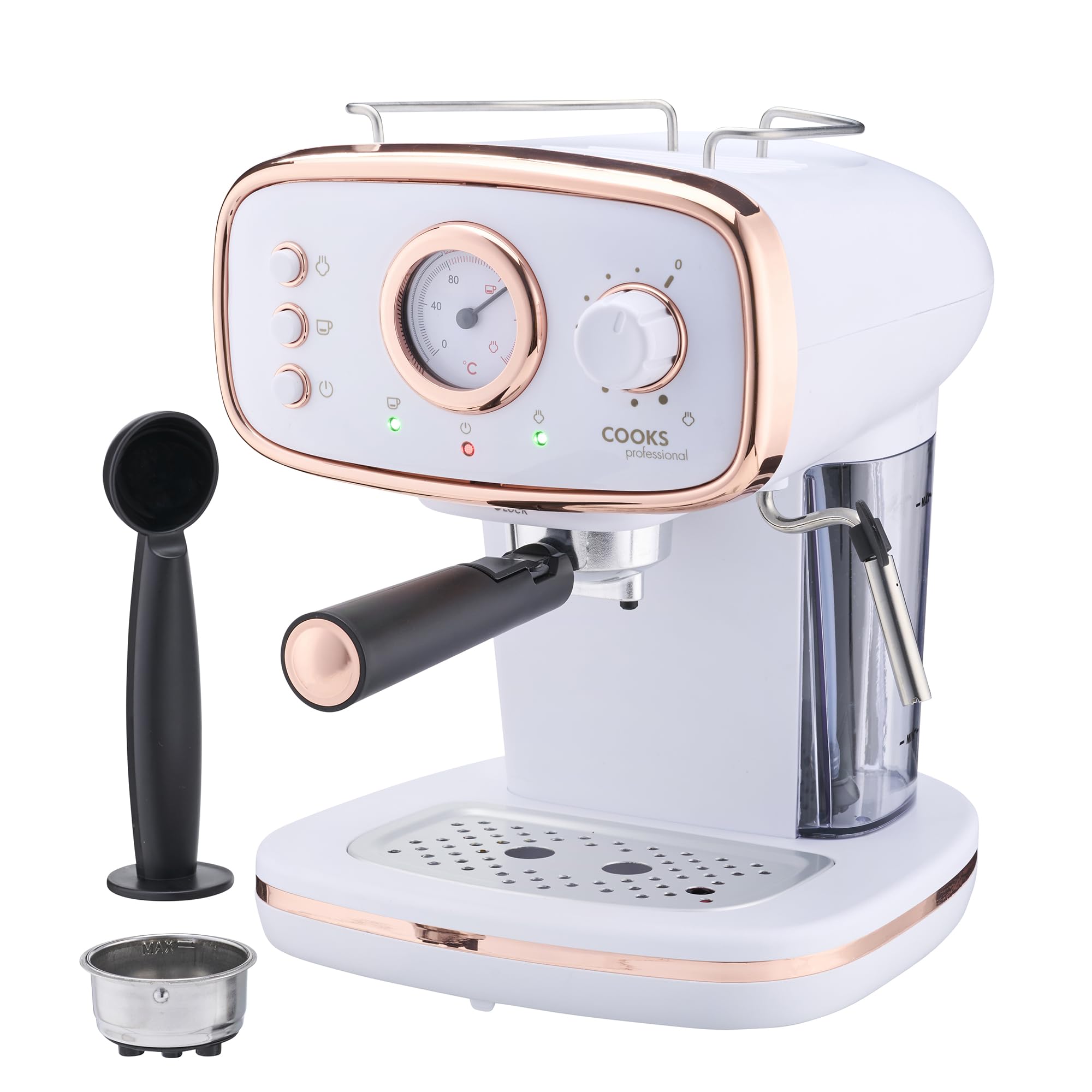 Professional 15 Bar Retro Espresso Machine with Steam Wand & Built-in Temperature Gauge - White/Copper Coffee Maker for Home Baristas | Perfect for Lattes, Cappuccinos & Home Brewing