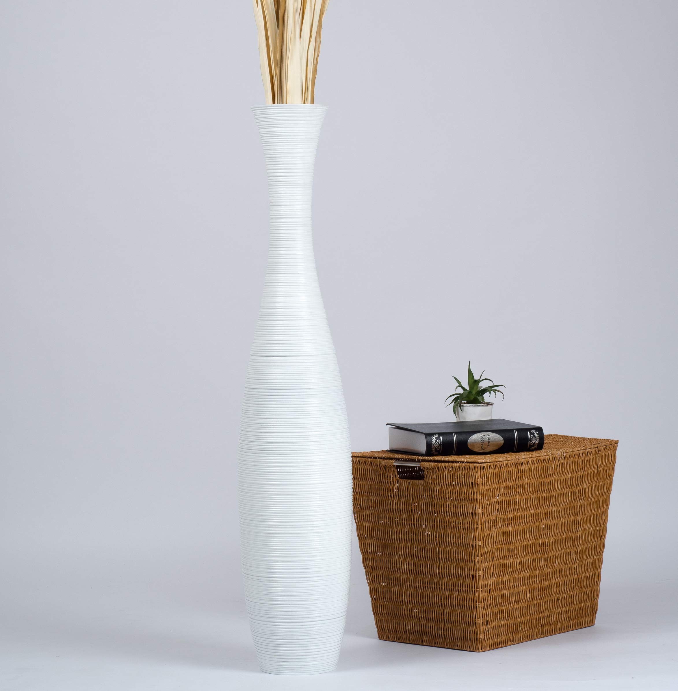 Large White Wooden Floor Vase - 41 Inch Tall Farmhouse Decor for Flowers, Fake Plants & Pampas Grass - Perfect for Living Room, Bedroom & Entryway Decor