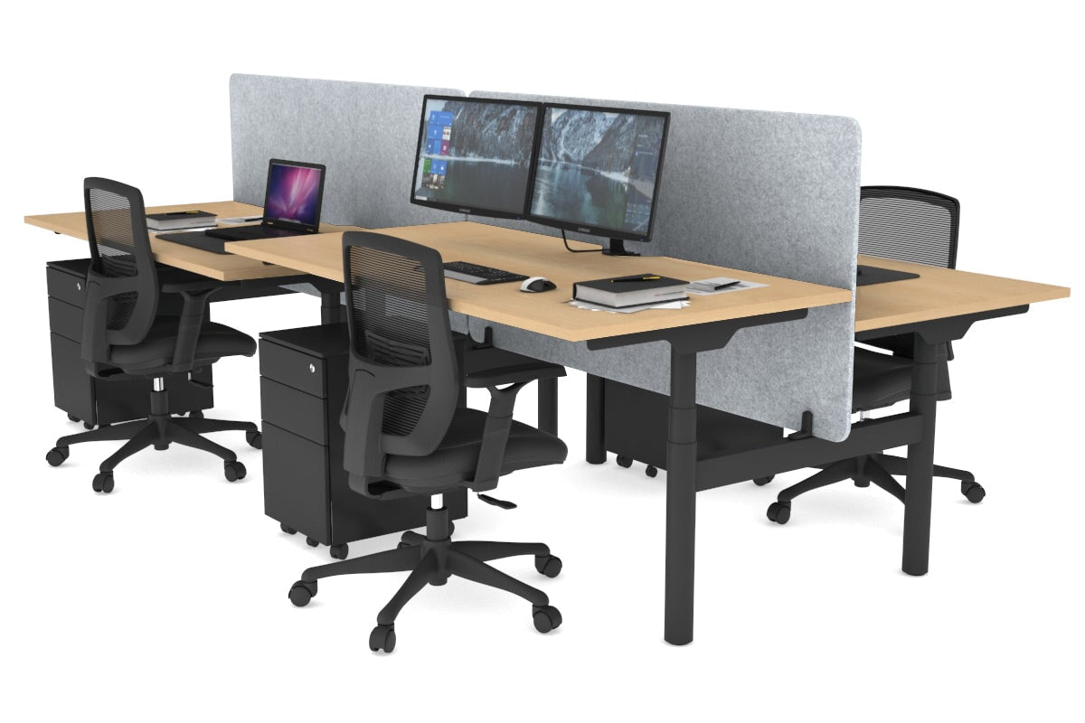 Flexi Premium 4-Person Height Adjustable H Bench Workstation - Black Frame (1600L x 800W) with Cable Management | Ideal for Office, Coworking Spaces & Home Workstations