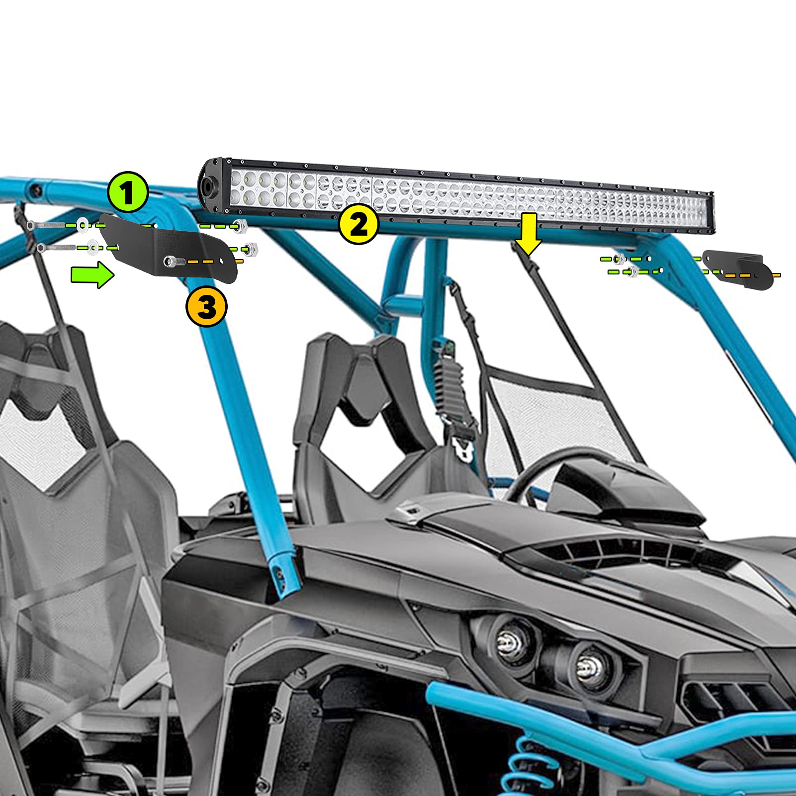 42'' 240W LED Straight Light Bar with Front Upper Roof Windshield Mount Bracket & Rocker Switch Wiring Kit - Compatible with Can Am Maverick X3, Commander 800 & 1000 - Perfect for Off-Roading, Night Driving & Adventure Vehicles