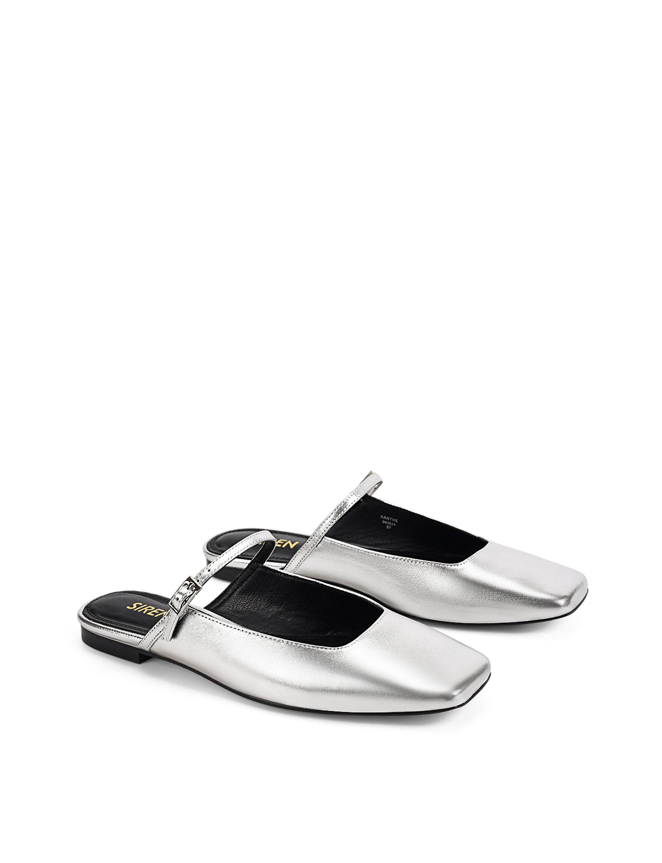 Xanthe Mary Jane Mules - Women's Silver Metallic Leather Slip-On Shoes for Casual Wear & Office Outfits