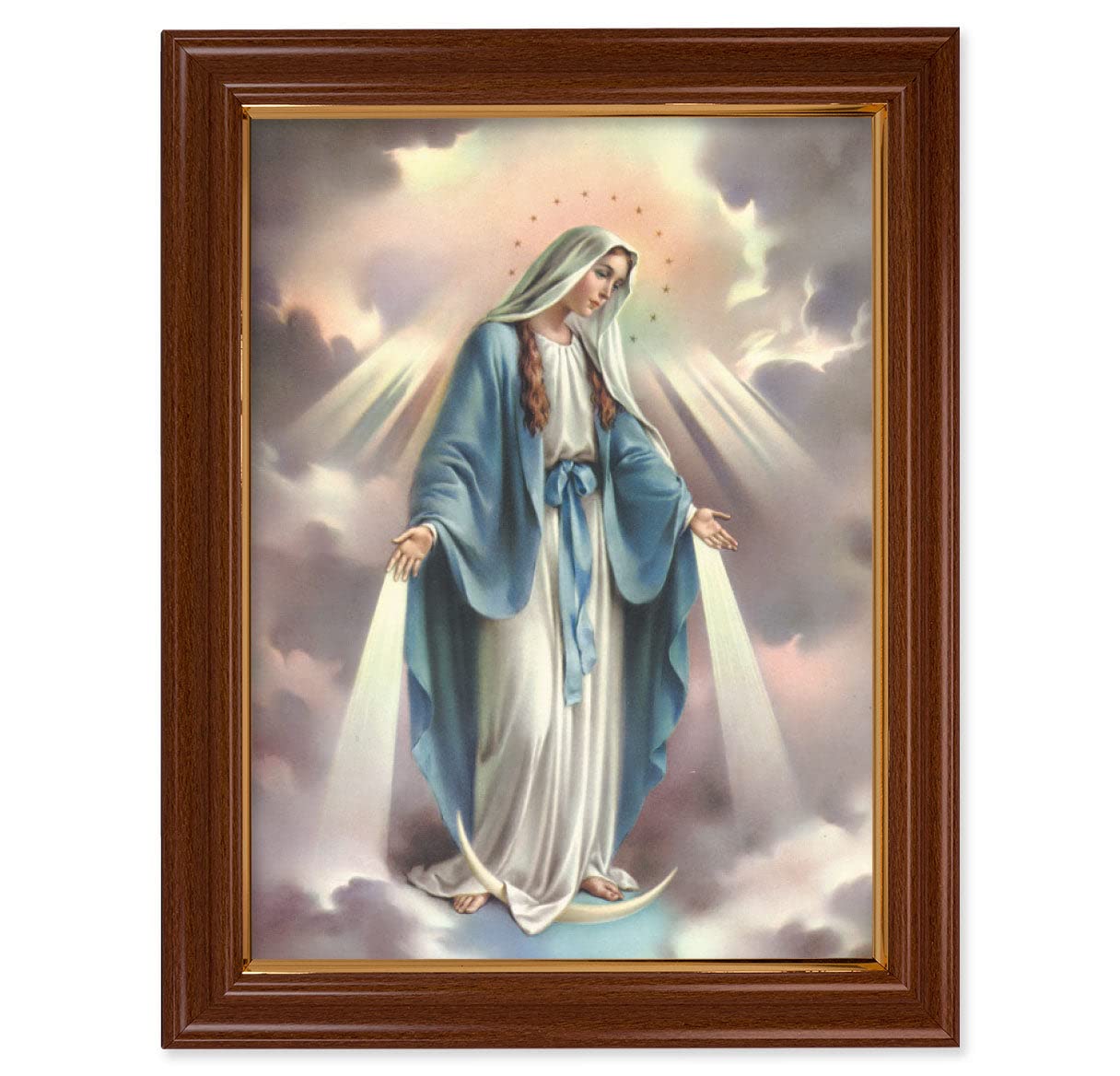Our Lady of Grace Framed Wall Art - Large Traditional Dark Walnut Finish with Gold Accent - Perfect for Home Decor, Church Altar, or Prayer Room