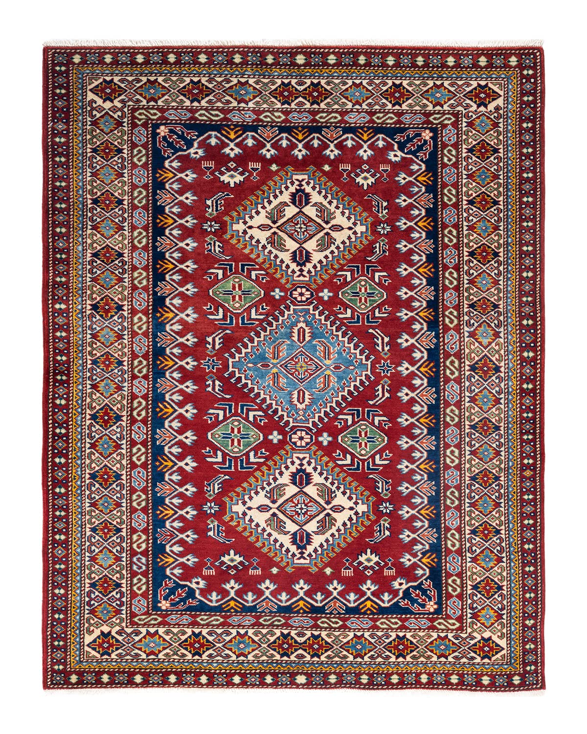 Handmade Bohemian Tribal Orange Wool Area Rug 4x6 ft - Unique Hand-Knotted Solo Rugs for Living Room, Bedroom & Boho Home Decor