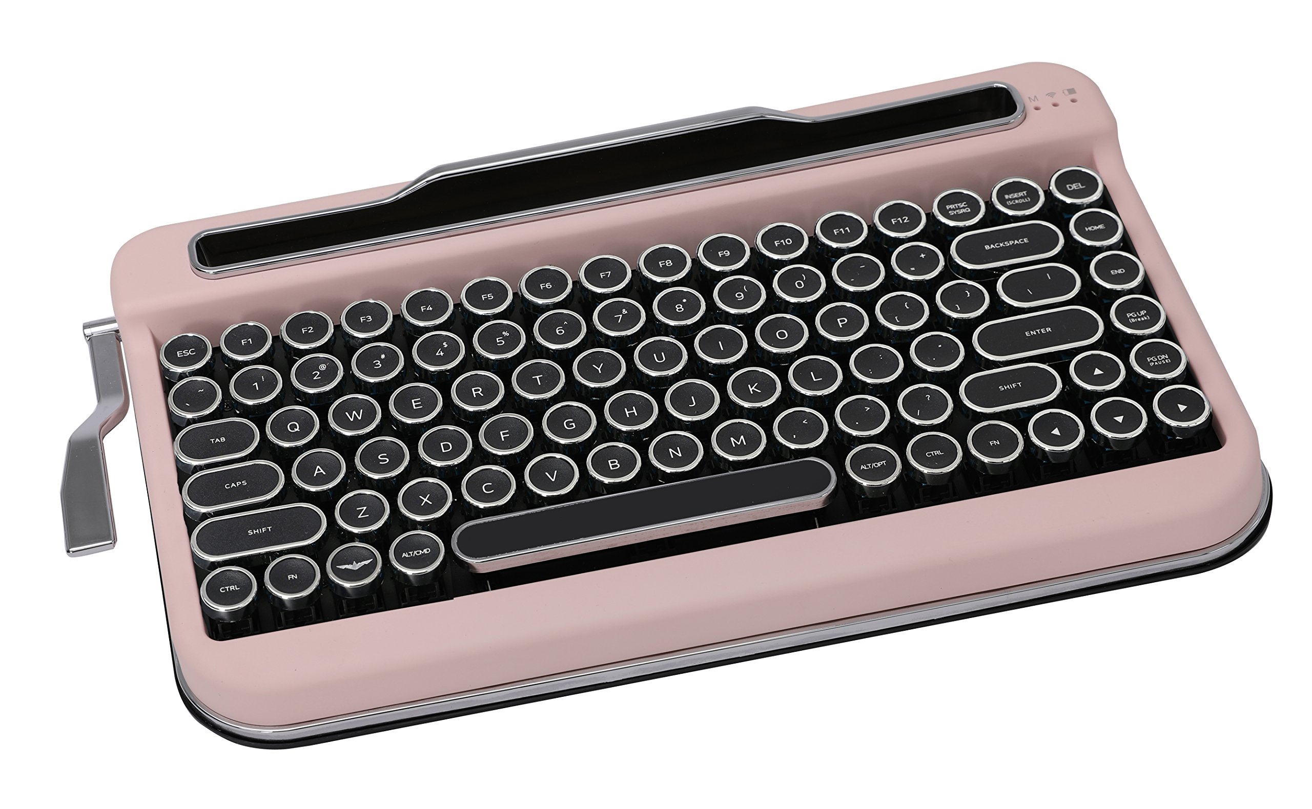 Bluetooth Mechanical Keyboard with Cherry MX Red Switches - Black Chrome Keycaps & Baby Pink Frame for Gaming, Typing & Office Work (US Layout)