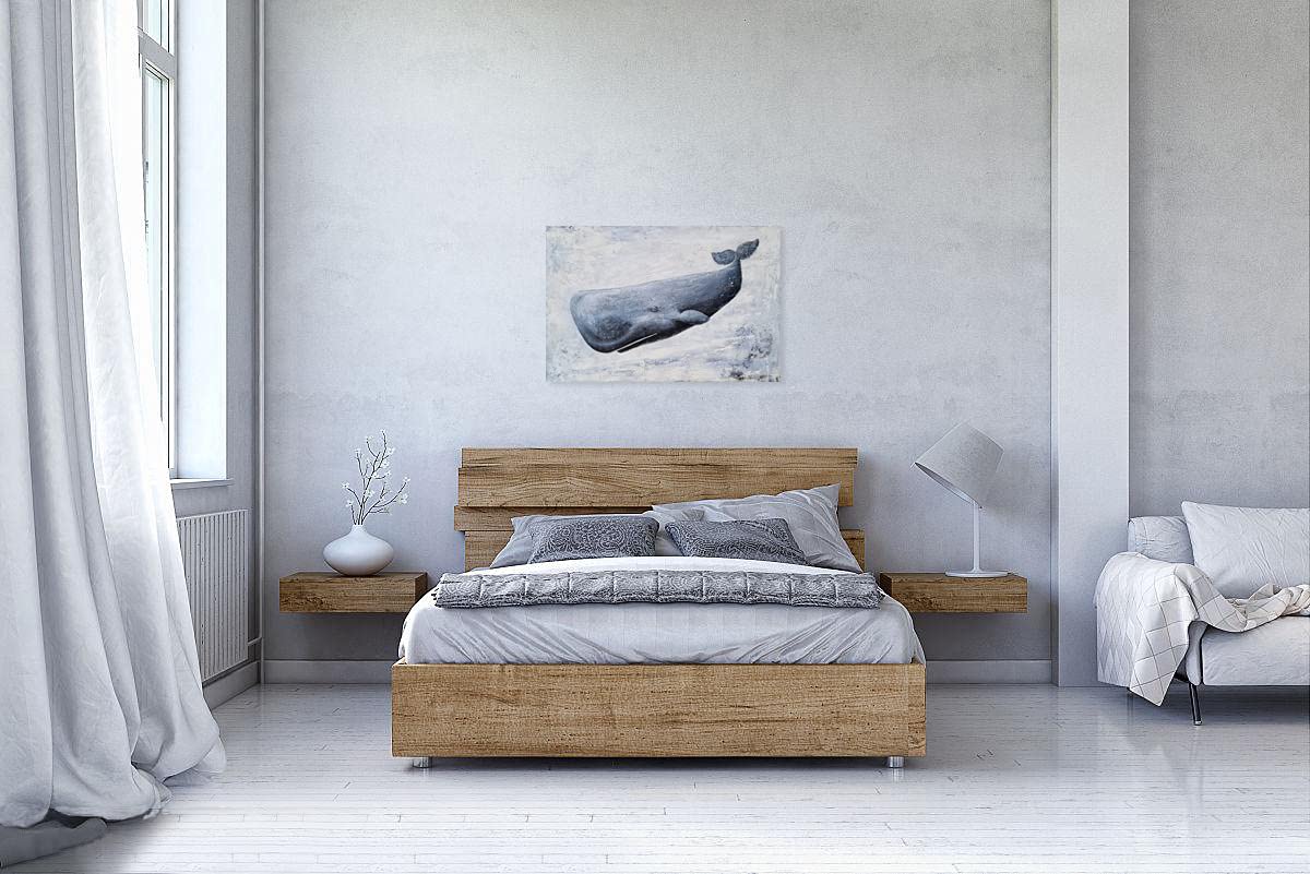 SYGALLERIER Hand-Painted Textured Sperm Whale Canvas Wall Art - Modern Abstract Coastal Animal Painting for Bathroom, Living Room & Bedroom Decor | Perfect for Nautical Theme Home & Office Spaces