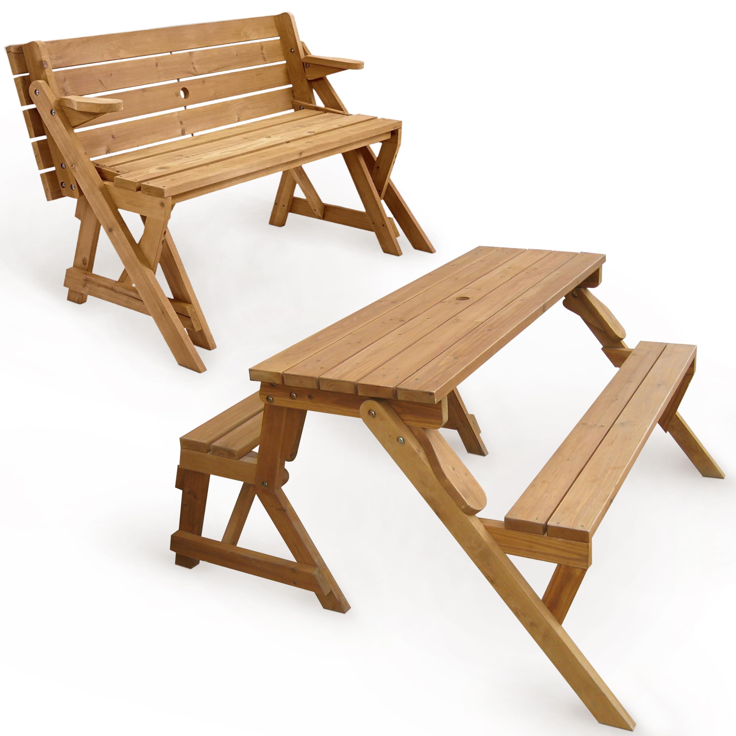 **Merry Garden Interchangeable Wooden Picnic Bench - Outdoor Patio Dining Table Set in Natural & White - Perfect for Backyard, Garden, and Patio Relaxation**