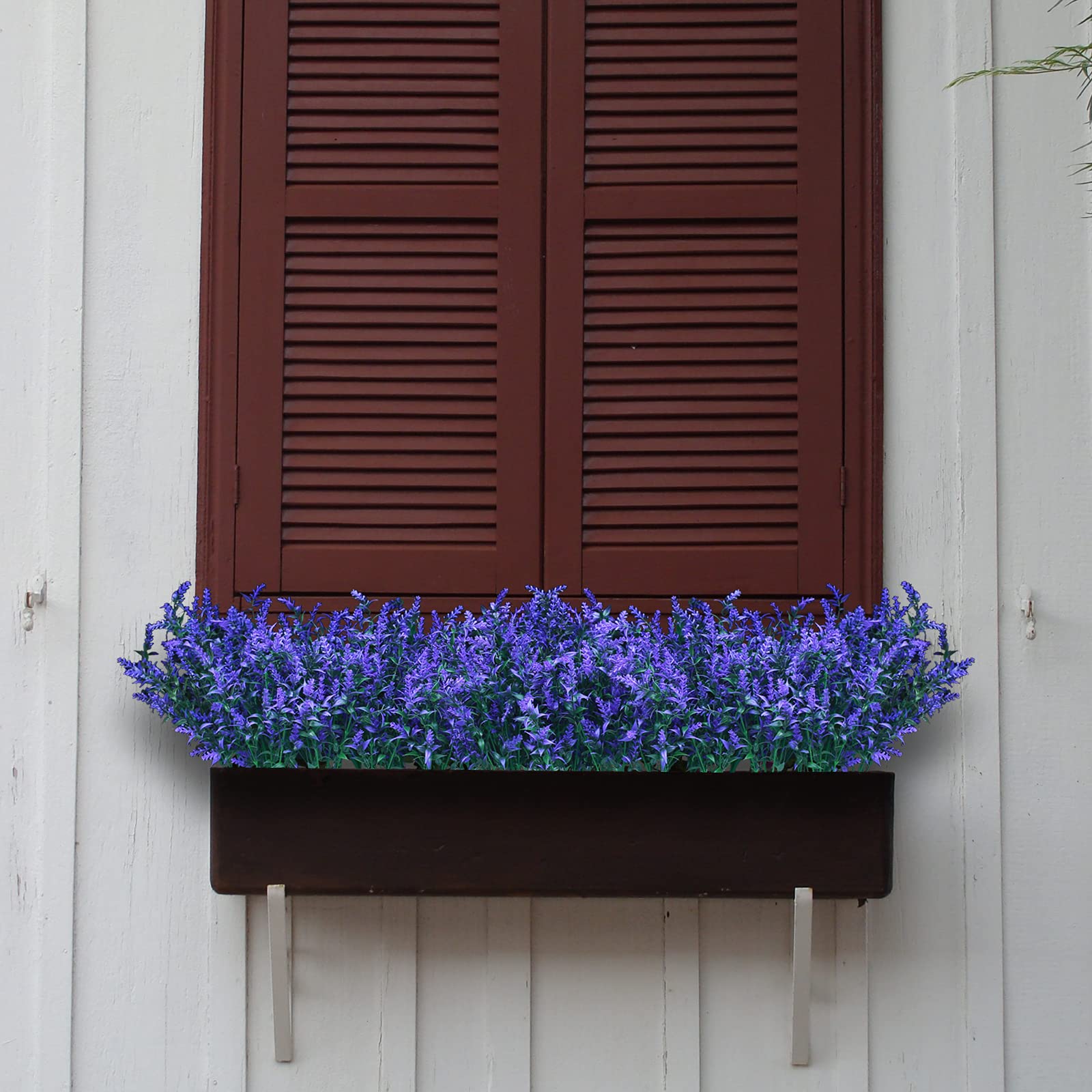 UV Resistant Artificial Lavender Flowers - Fake Outdoor Plants Plastic Shrubs for Hanging Flower Pots - Indoor/Outside Window Decorations (Purple) - Perfect for Home, Office, Garden & Wedding Decor