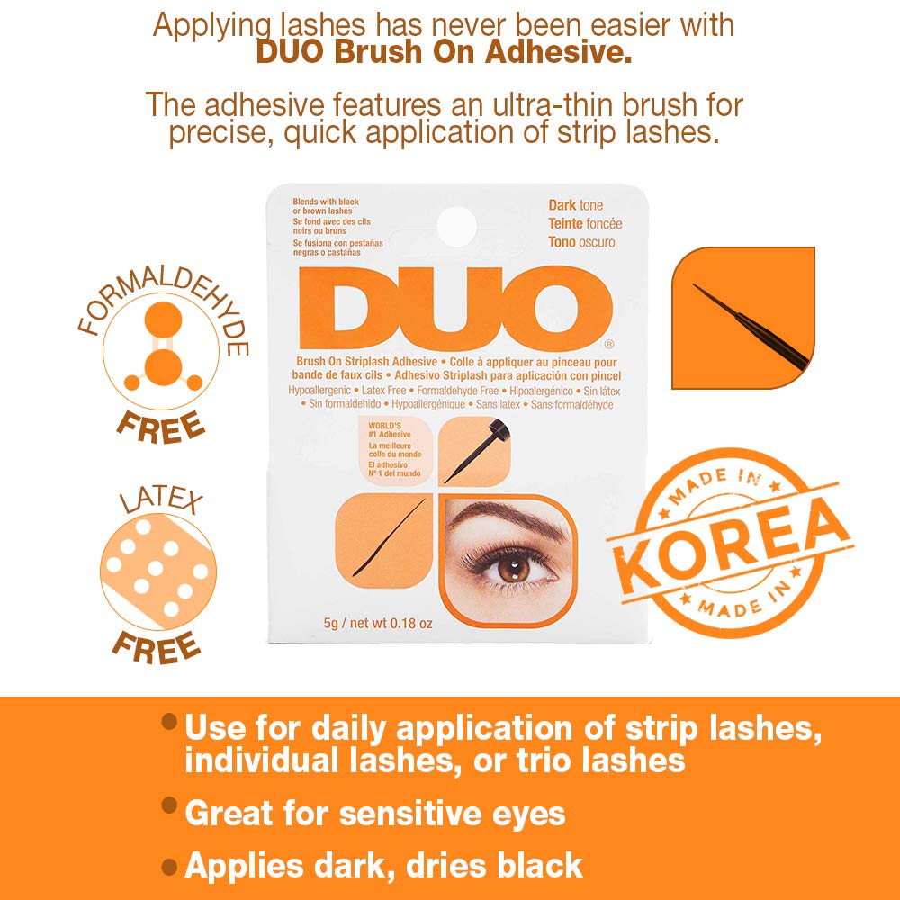 DUO Brush-On Strip Lash Adhesive - Dark Tone, Latex-Free, Quick-Drying Eyelash Glue for Strip & Individual Lashes, 0.18 oz (5g) - Long-lasting Hold for Day & Night Wear, Perfect for Parties, Weddings & Special Occasions