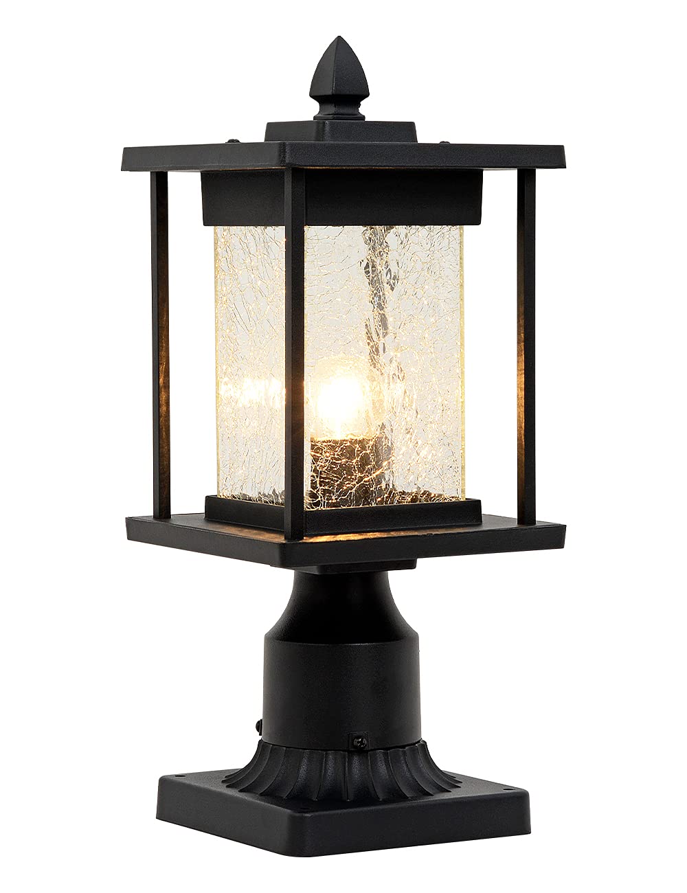 Outdoor Post Lights - Waterproof Hardwired Pier Lantern with Crackle Glass & Aluminum Exterior, 3-Inch Pole Mount Adapter - Perfect for Driveway, Garden, Patio, and Walkway Lighting
