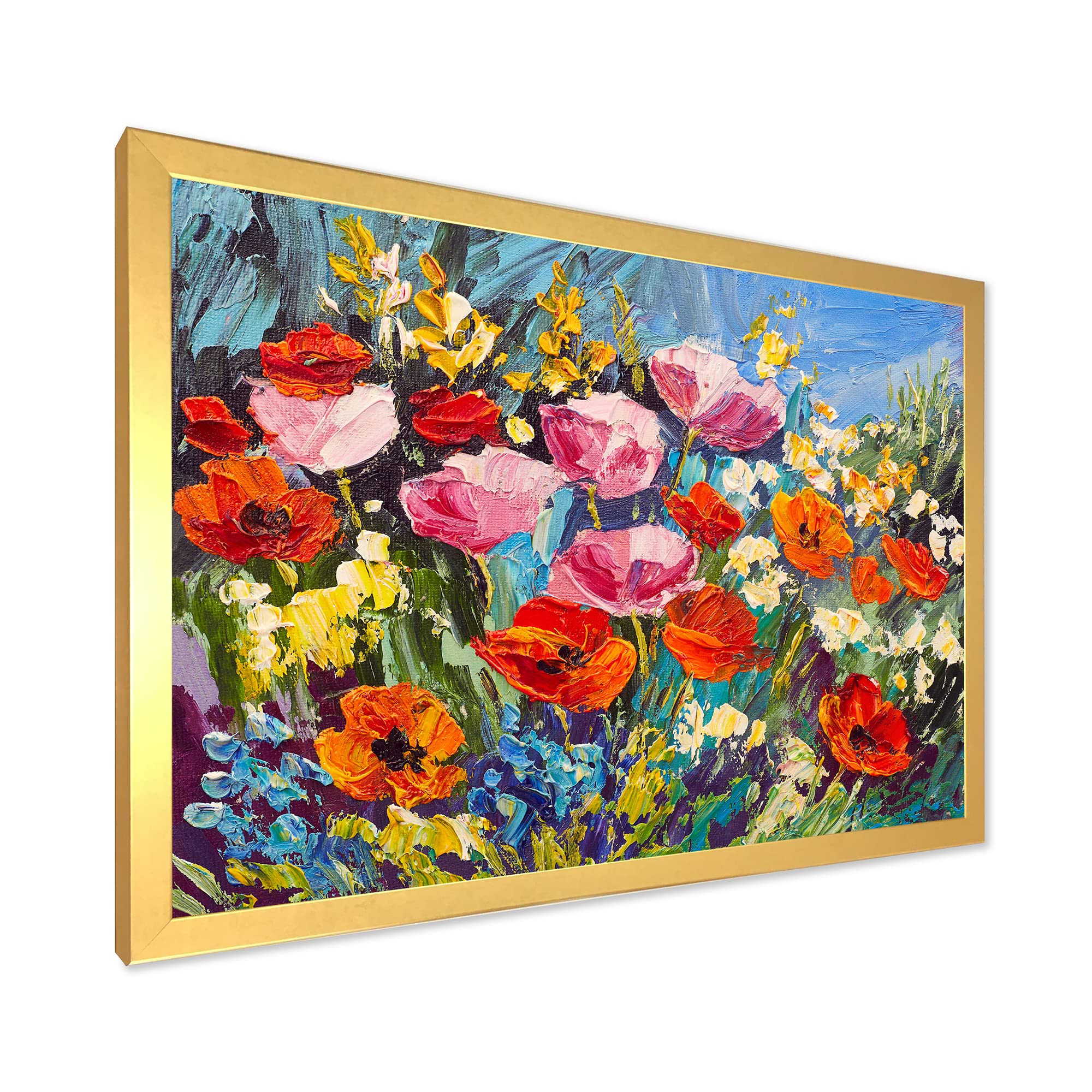 Vibrant Spring Wildflowers Framed Wall Art - Handmade Traditional Floral Canvas Painting for Living Room, Bedroom & Office Decor