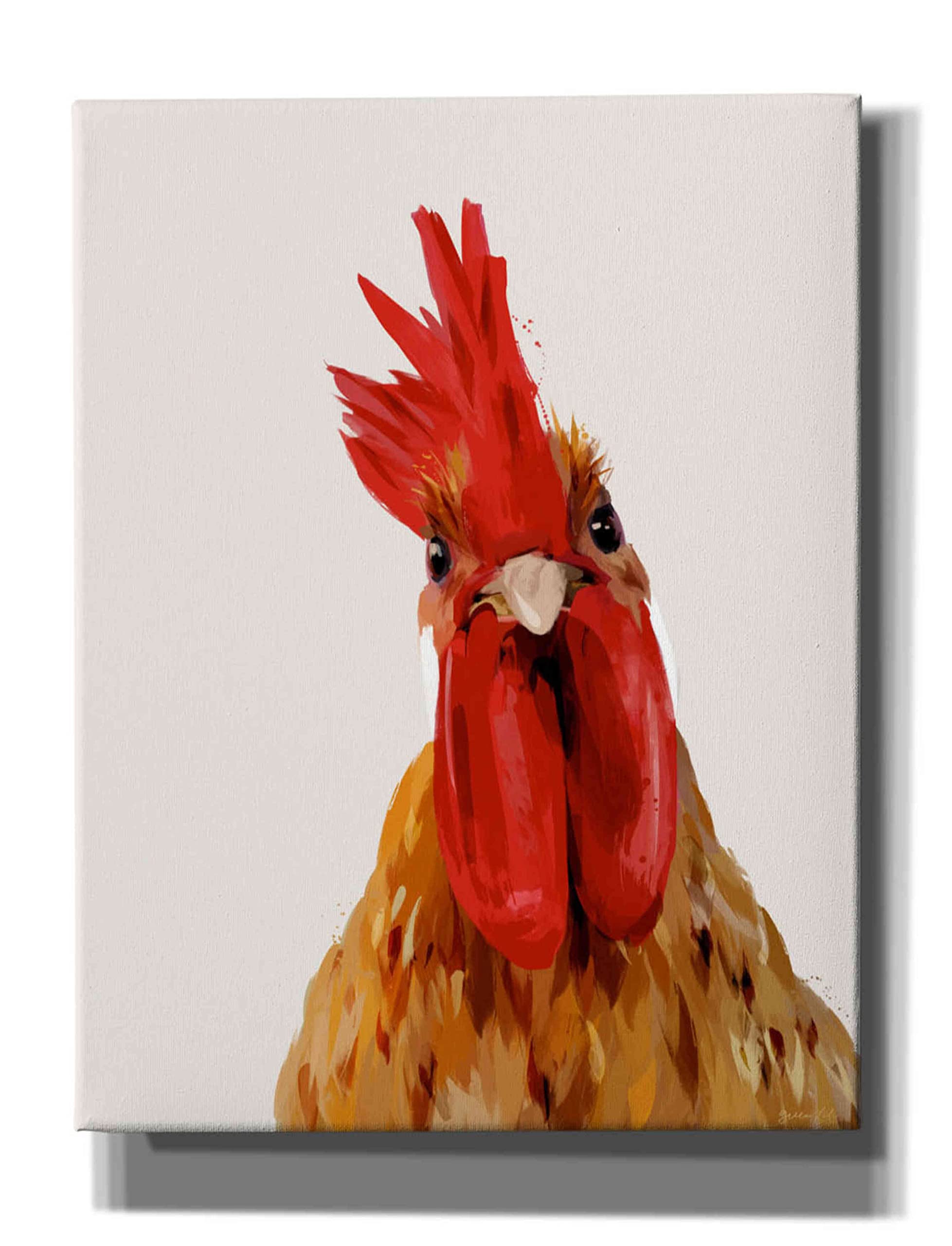 Green Lili 'Chicken or The Egg' Giclee Canvas Wall Art Print - 26x34 Inches Modern Home Decor for Living Room, Bedroom & Office