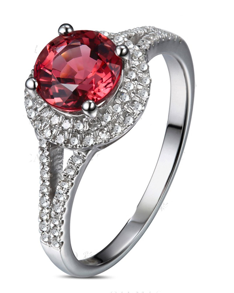 1 Carat Round Cut Red Ruby & Moissanite Diamond Halo Engagement Ring in 14K White Gold for Women - Perfect for Proposals, Anniversaries & Special Occasions