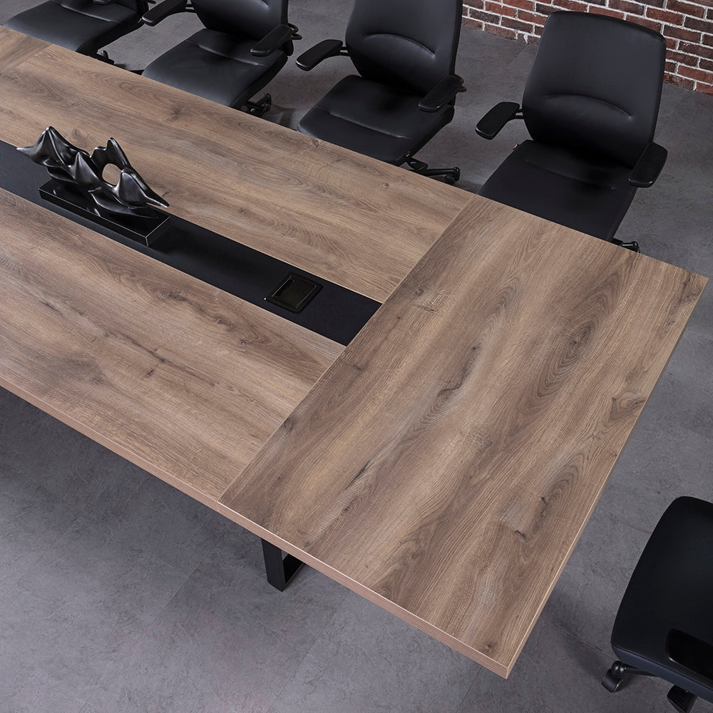 VIDAL 8ft Modern Conference Table - 2.4m x 1.2m Warm Oak & Black Finish - Large Boardroom Meeting Table for Office, Conference Room & Executive Meetings