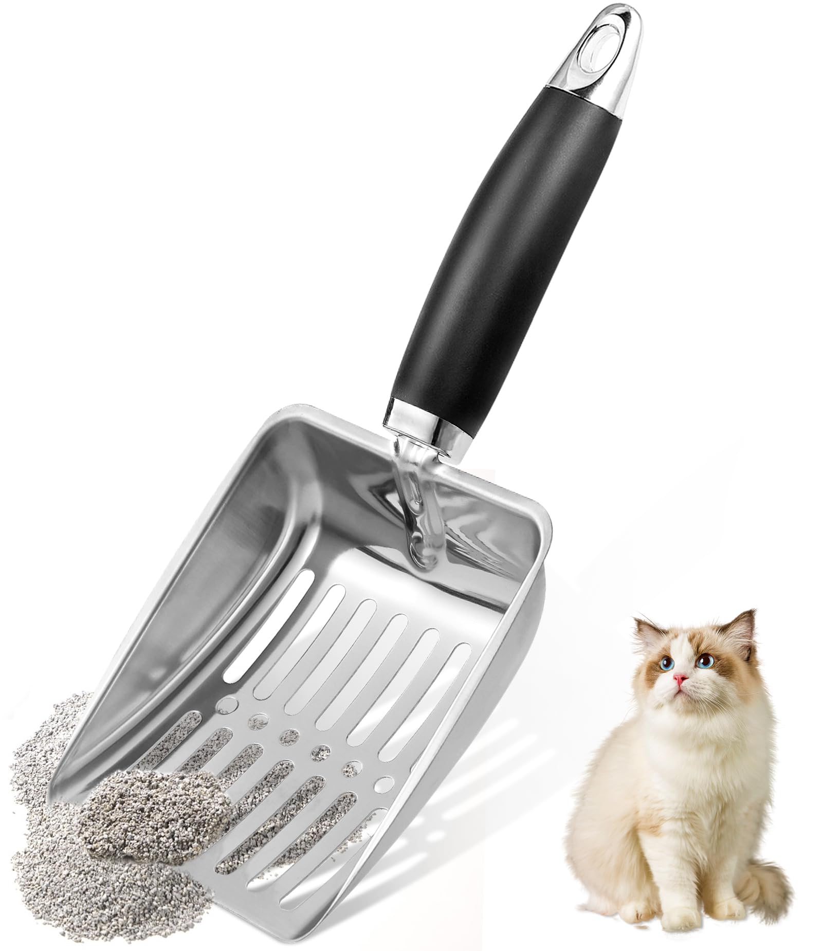 Premium Stainless Steel Cat Litter Scoop - Durable Metal Litter Scooper with Sturdy Mesh Design for Easy Cleaning | Perfect for Cat Litter Boxes & Litter Trays | Silver (Ideal for Multi-Cat Homes & Large Litter Boxes)