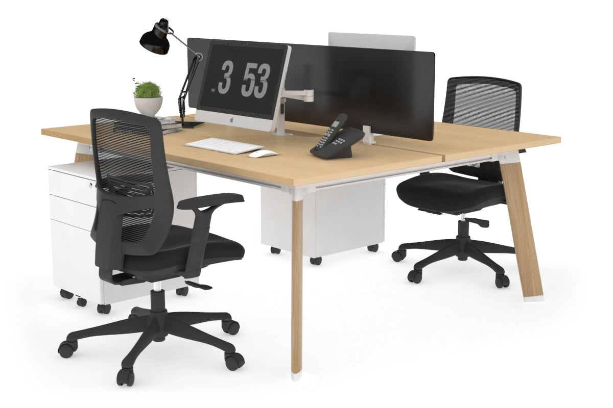 2 Person Workstation with Wood Imprint Frame - 1600L x 800W Office Desk with Cable Management Scallop | Perfect for Home Office, Coworking Spaces & Small Business Teams