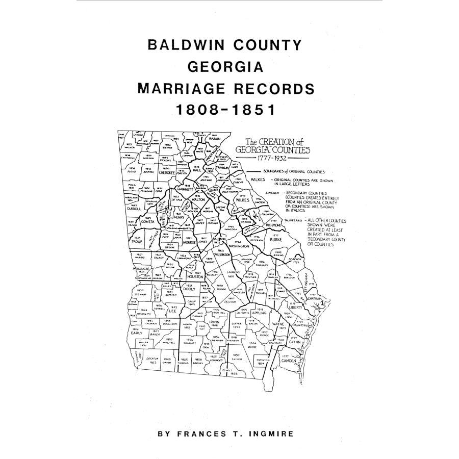 Baldwin County Georgia Marriage Records 1808-1851 | Genealogy Research & Family History Documents